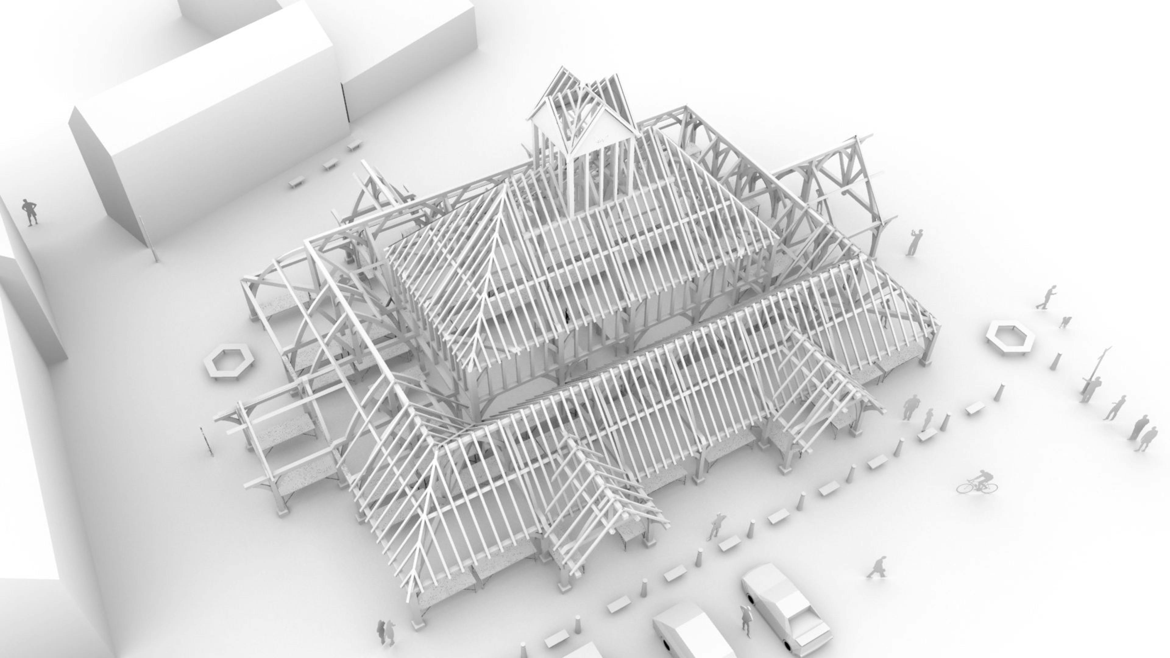 Architectural design of the timber frame at Penistone Market