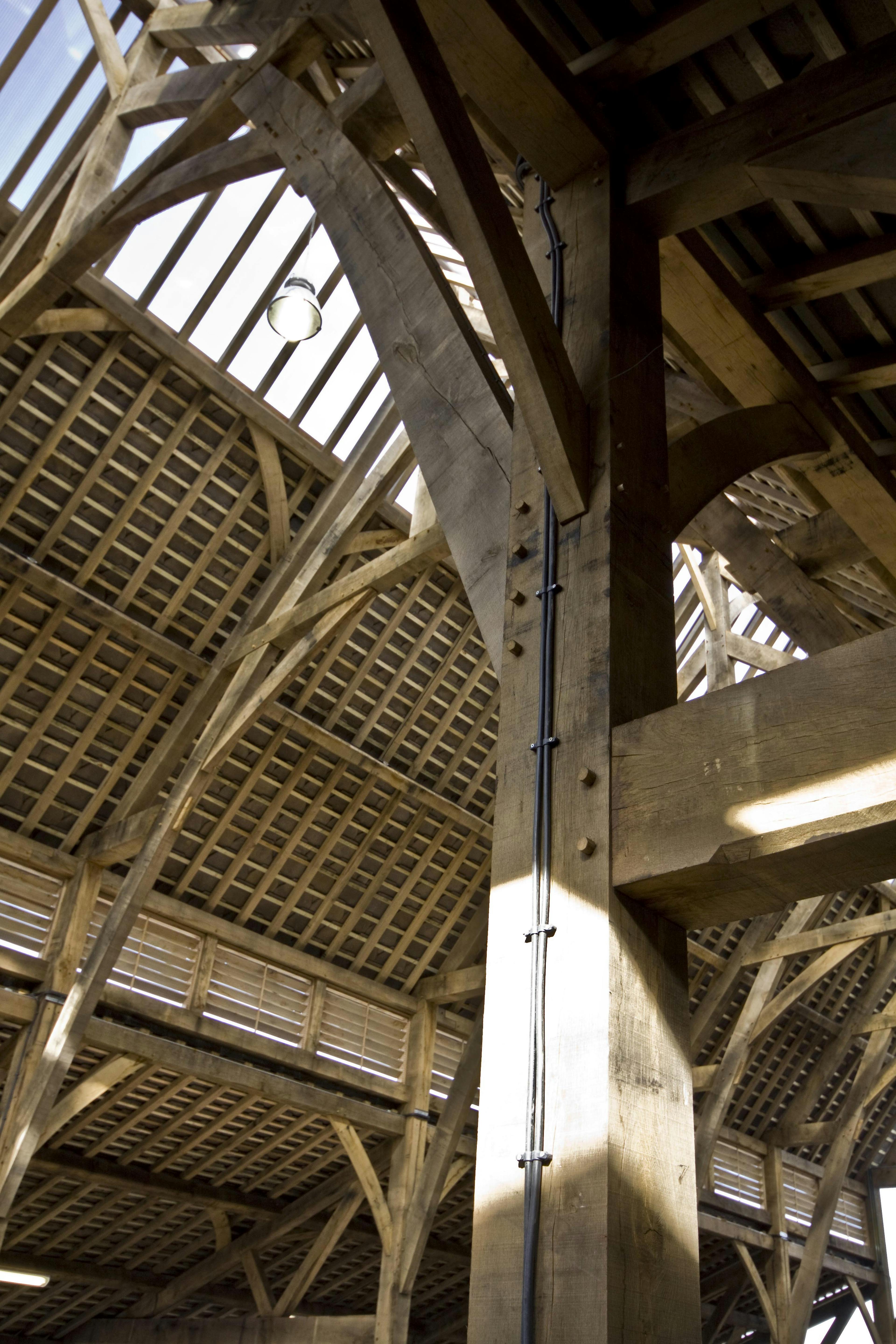 Close-up of the timber structure inside Penistone Market