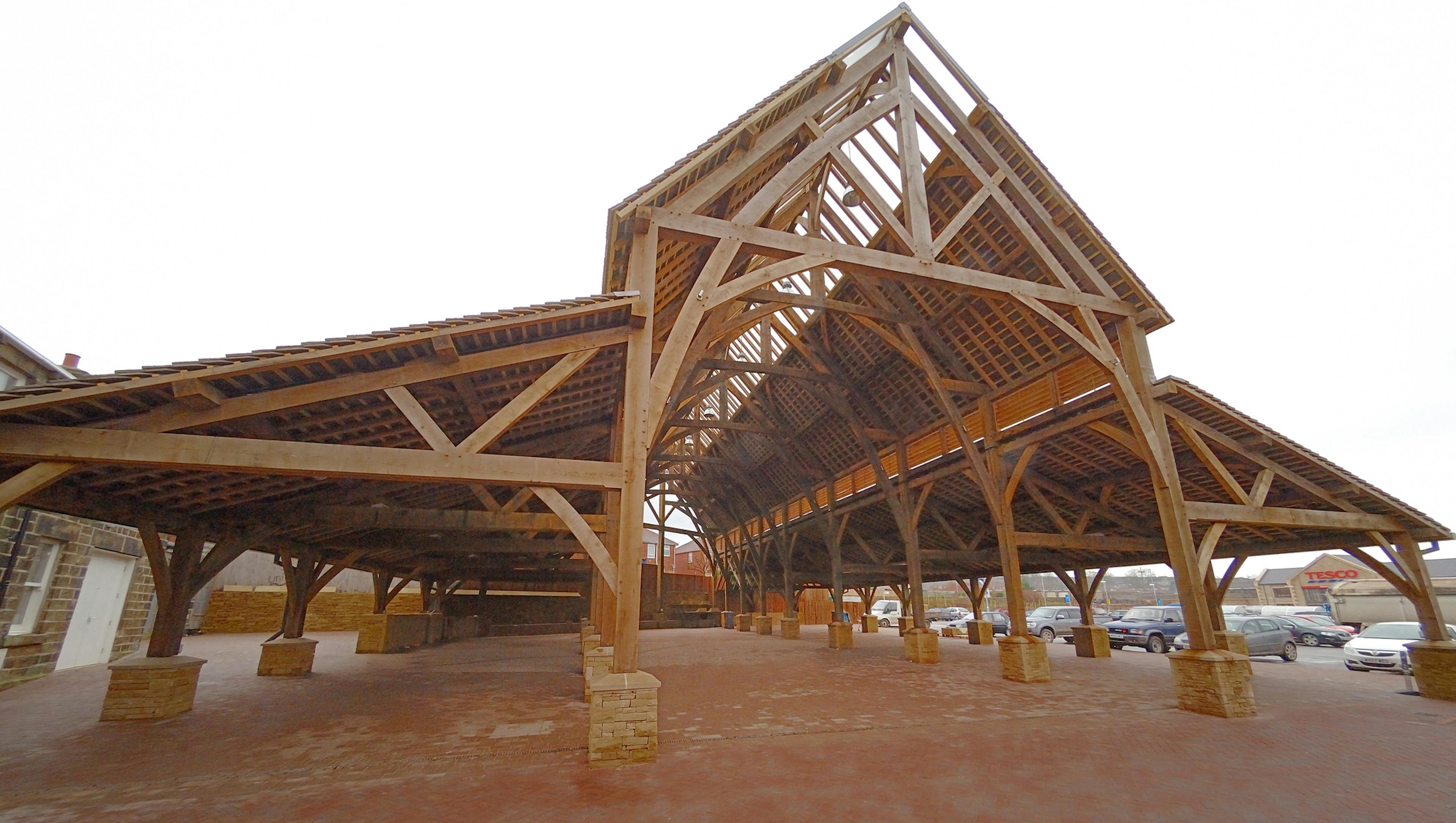 Green Oak Frame Structure at the Penistone Market in Yorkshire