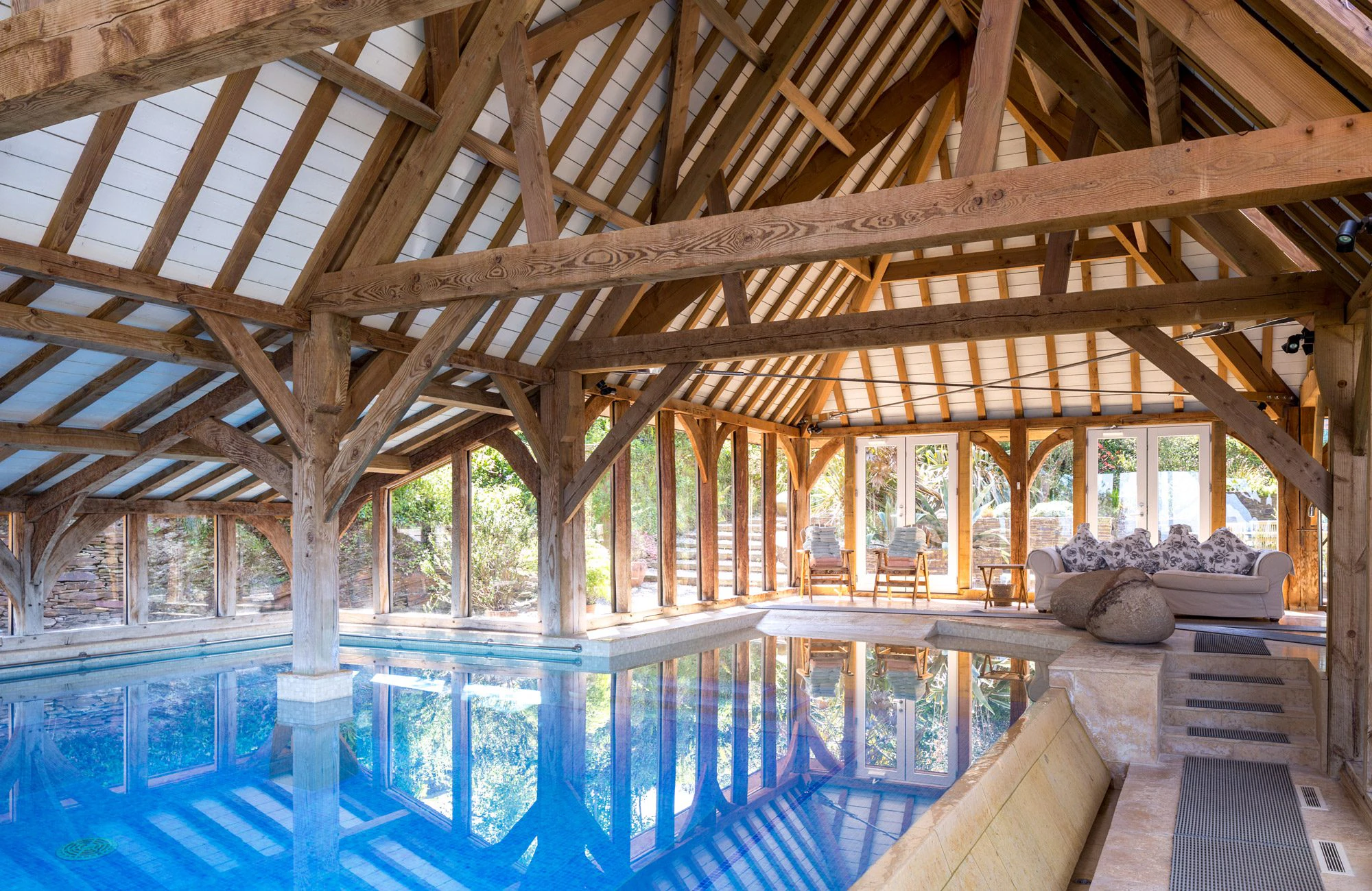 Swimming pool surrounded by a Douglas fir frame