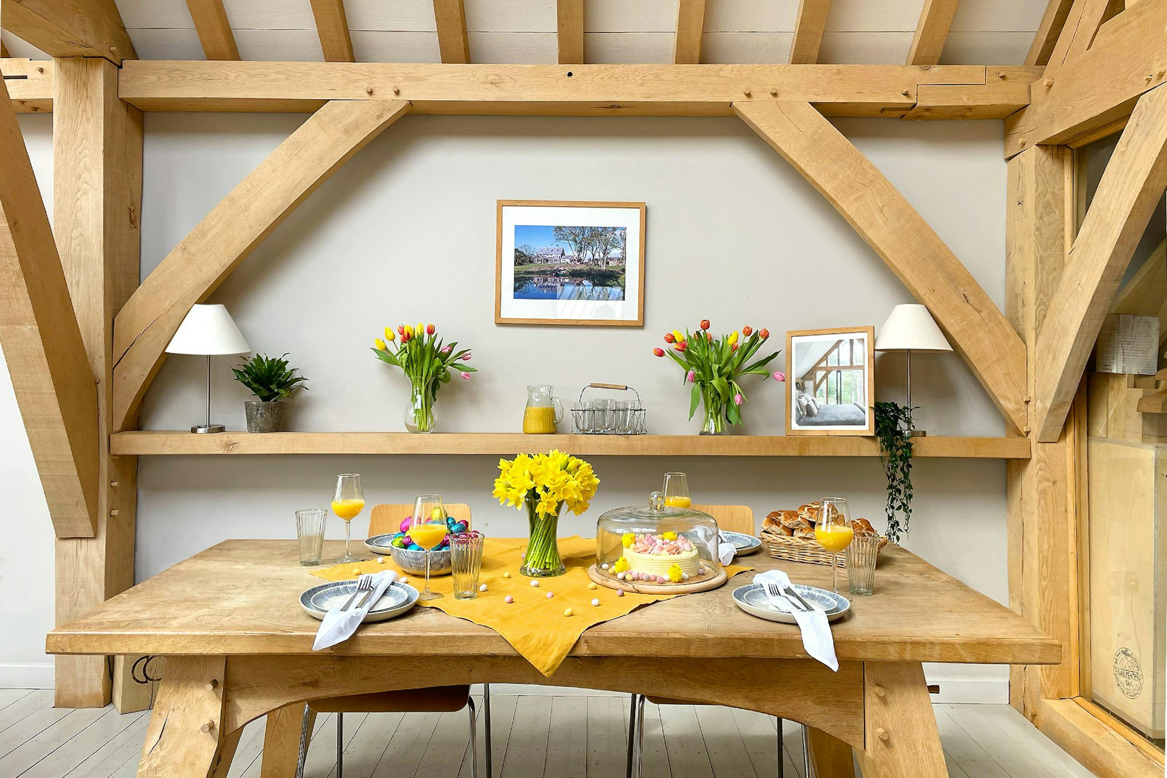 Oak-Framed Show Barn Adorned with Easter Decorations