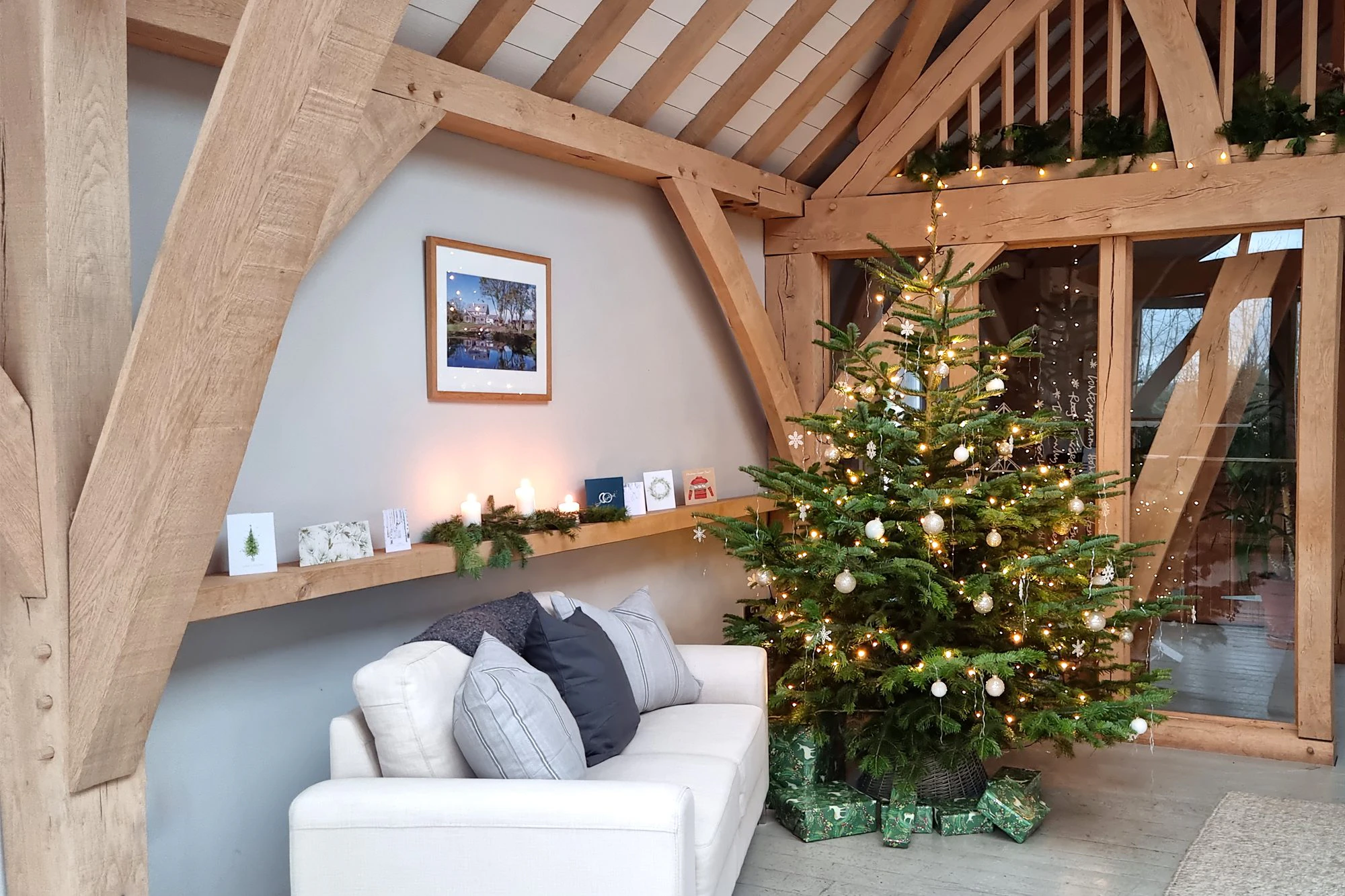 Carpenter Oak Show Barn Beautifully Decorated for Christmas