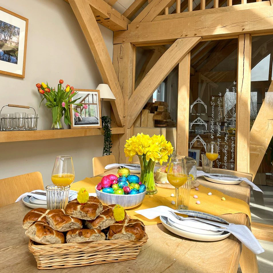 Carpenter Oak Show Barn Decorated for Easter Celebrations