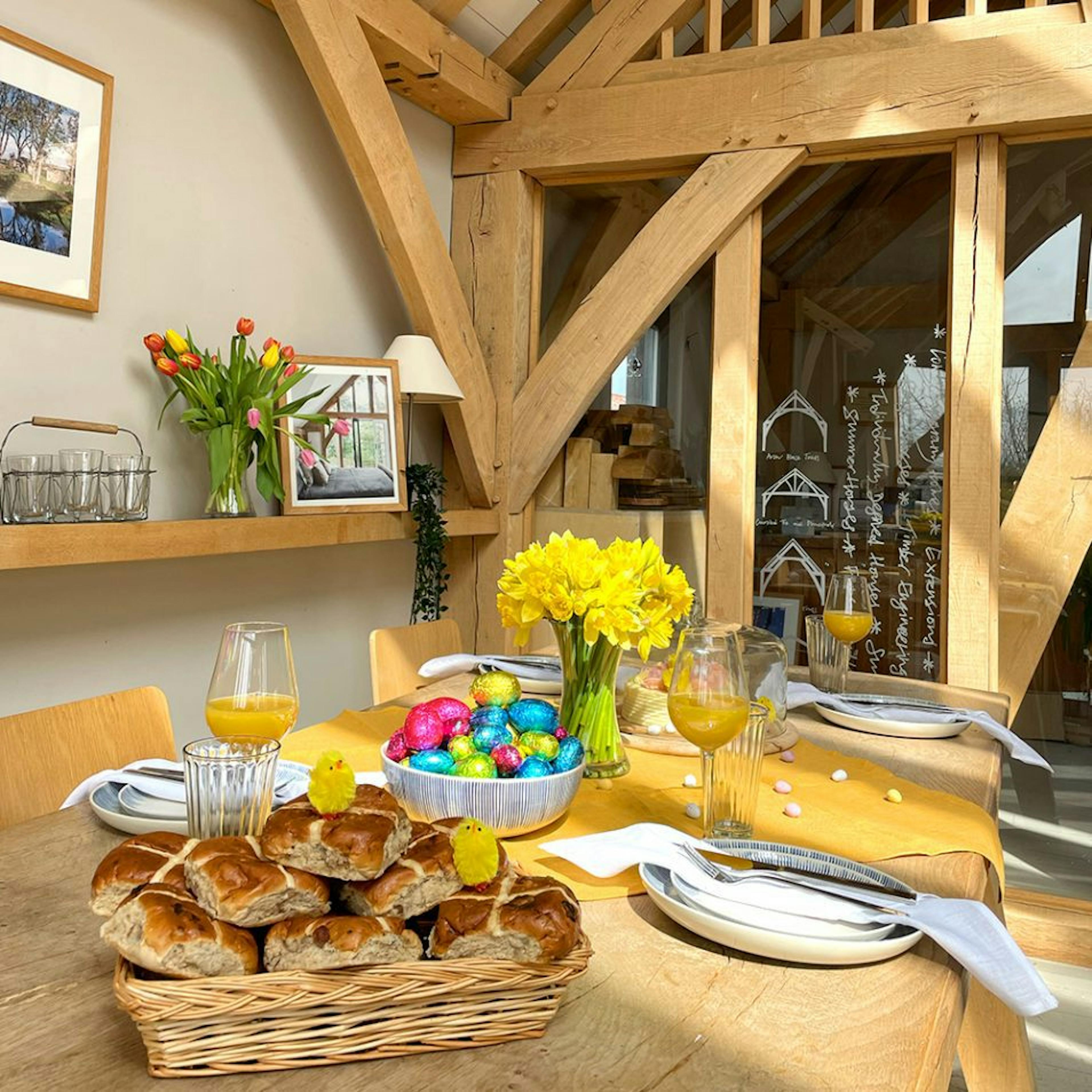 Carpenter Oak Show Barn Decorated for Easter Celebrations