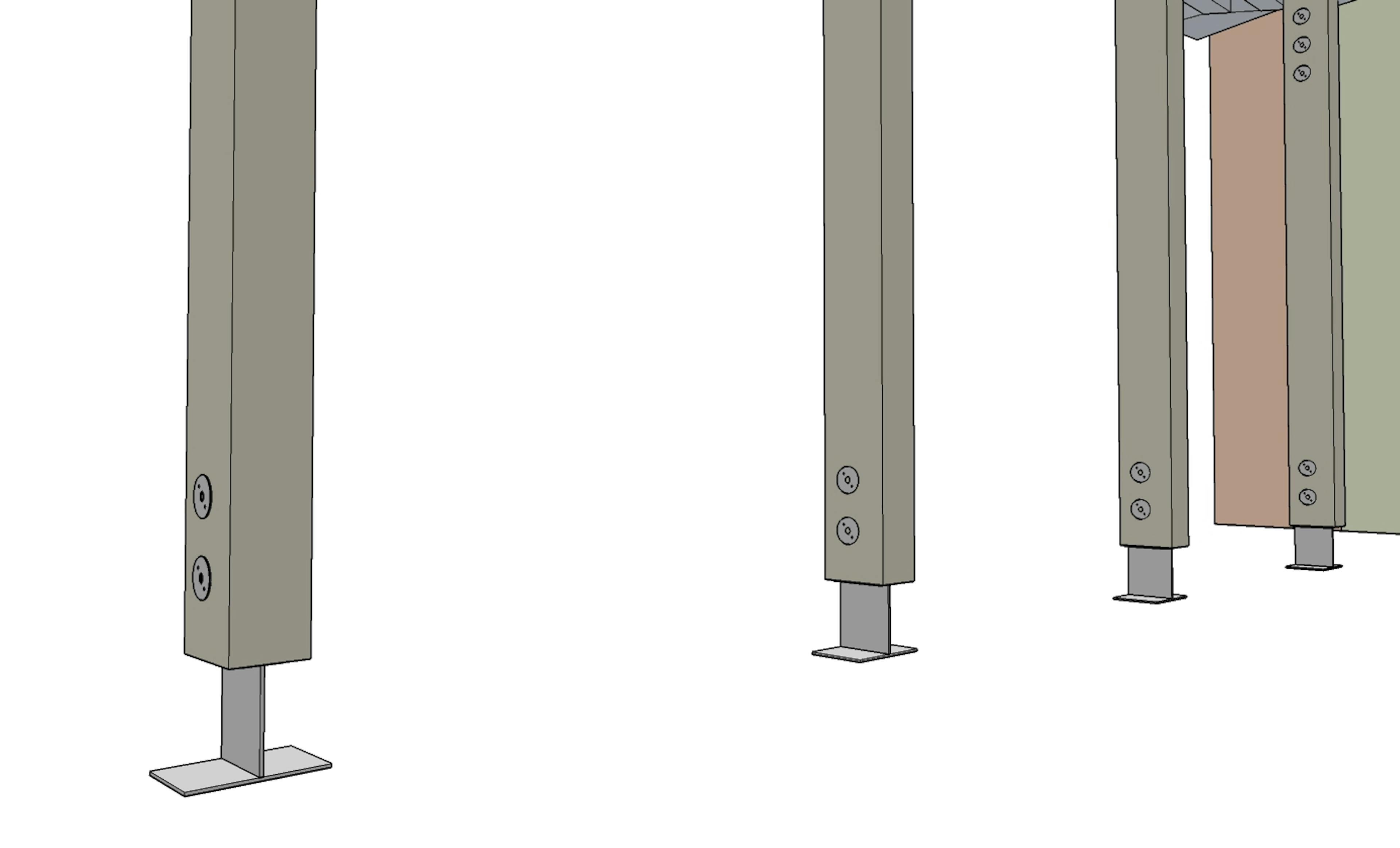 Technical drawings of steel post feet used in construction