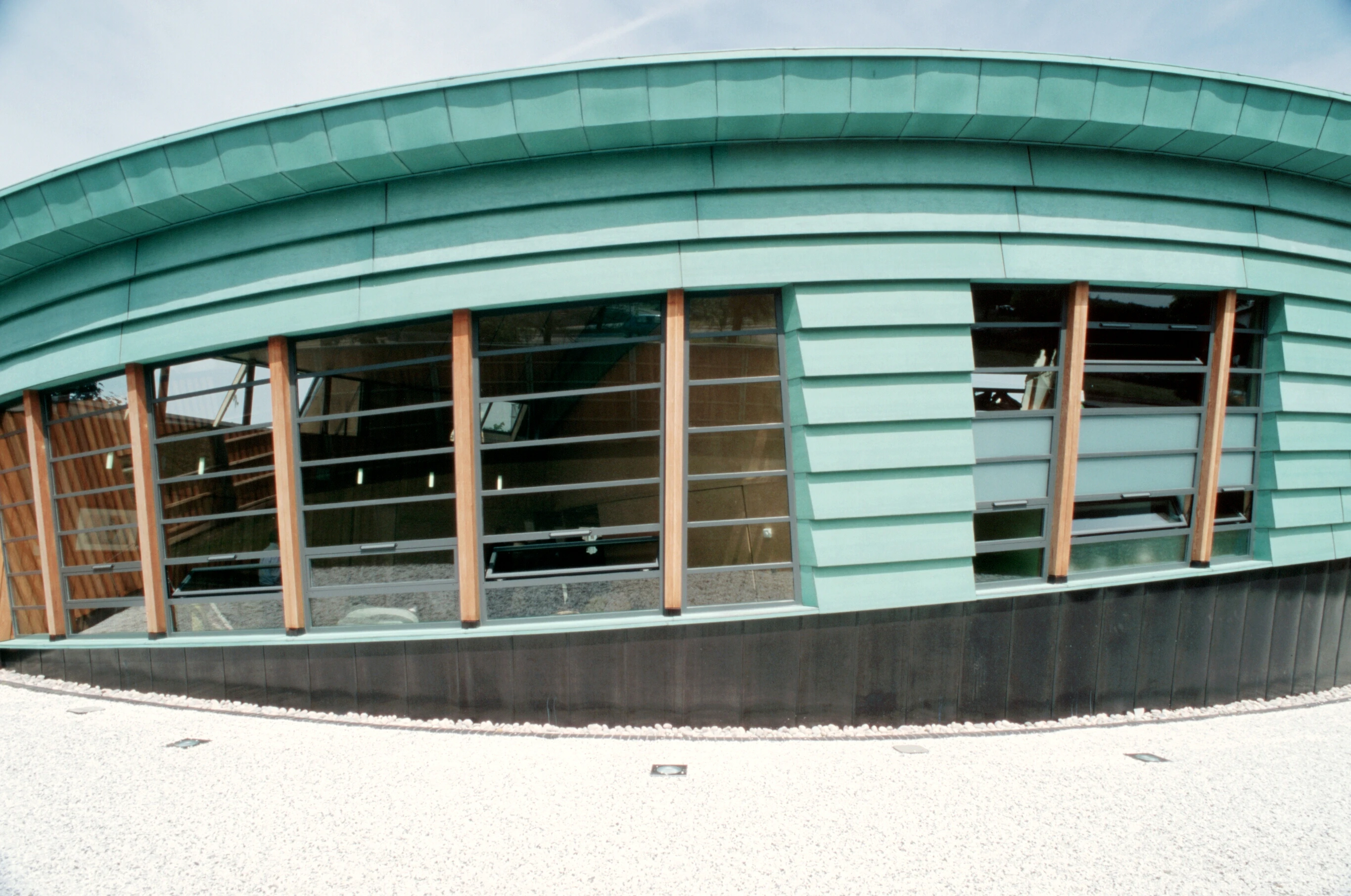 Distinctive and modern windows at Maggie's Centre at Raigmore Hospital, featuring innovative design and natural light integration