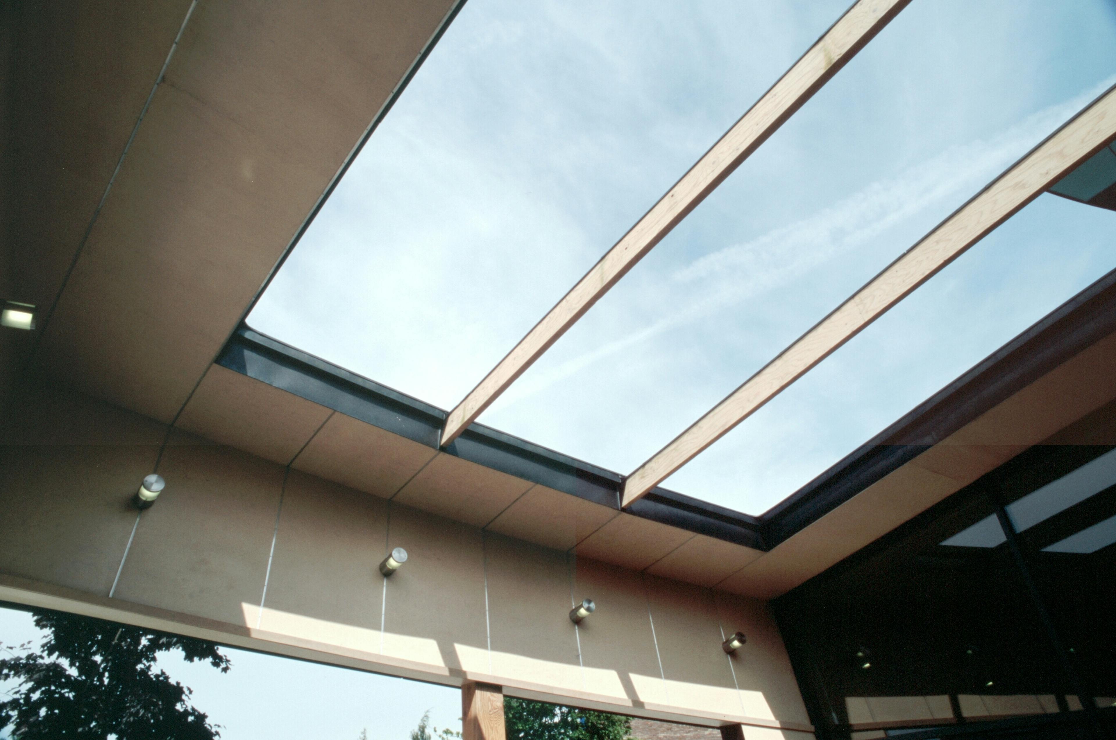 Curved large roof lantern inside the Maggie's Centre at Raigmore Hospital, providing abundant natural light