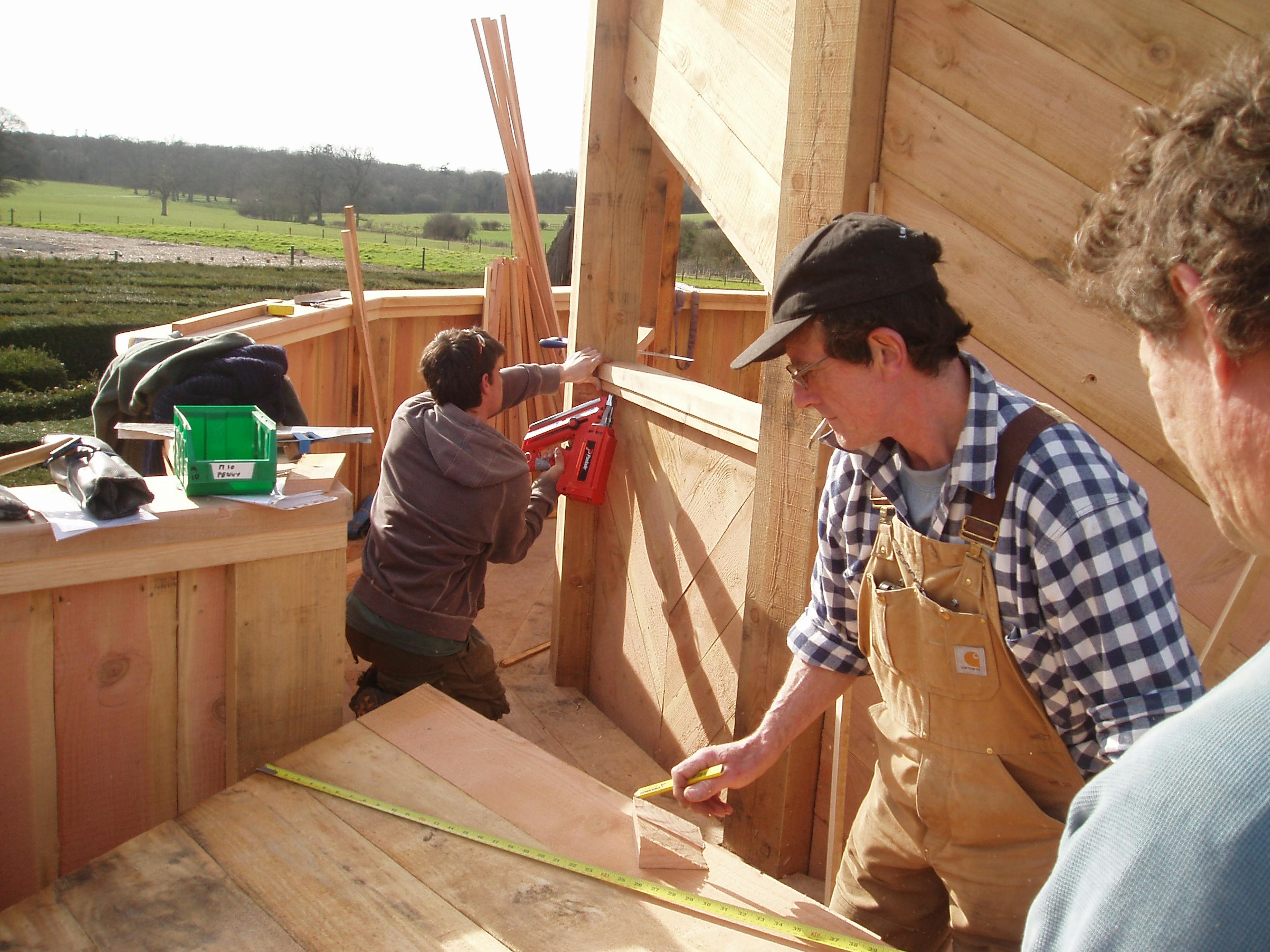Team assembling the maze tower at Longleat Estate