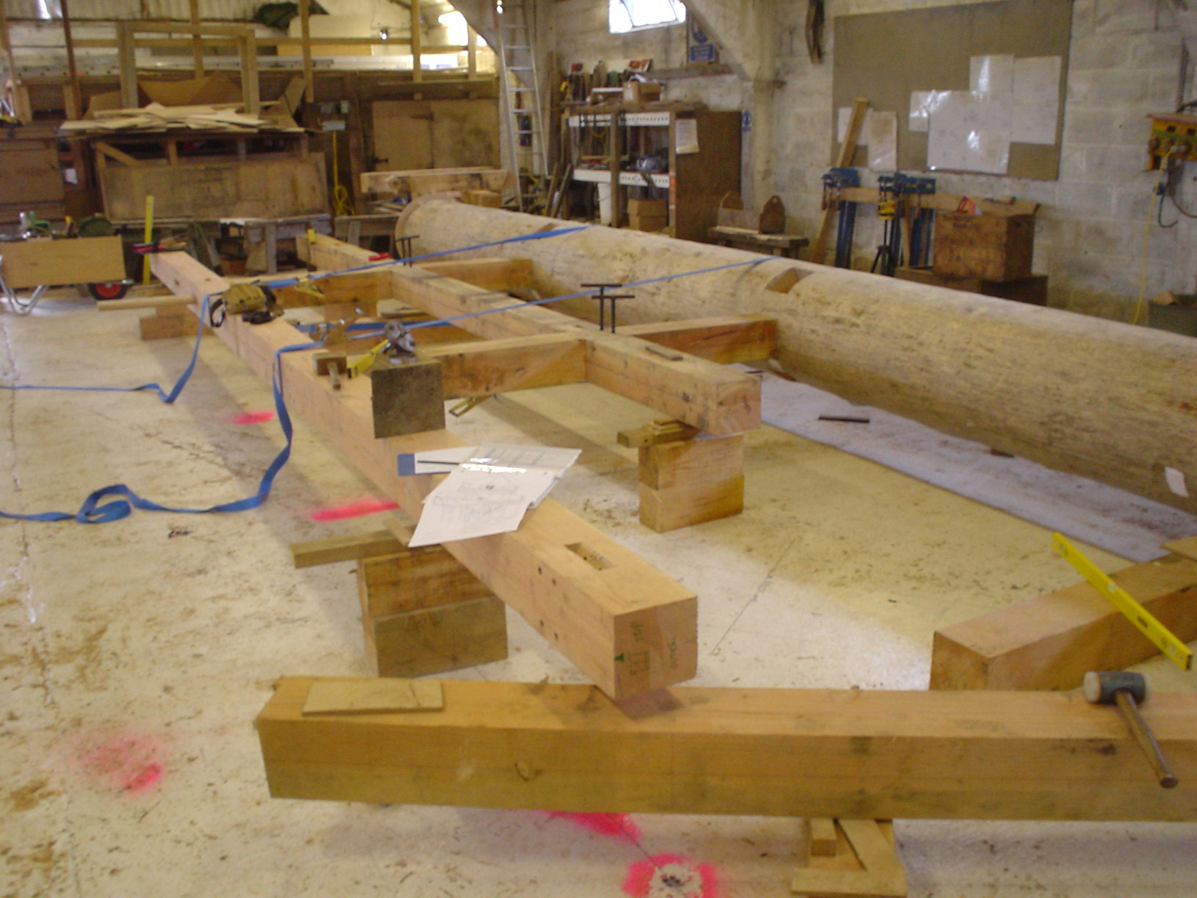 Assembly of the maze tower for Longleat taking place in the workshop