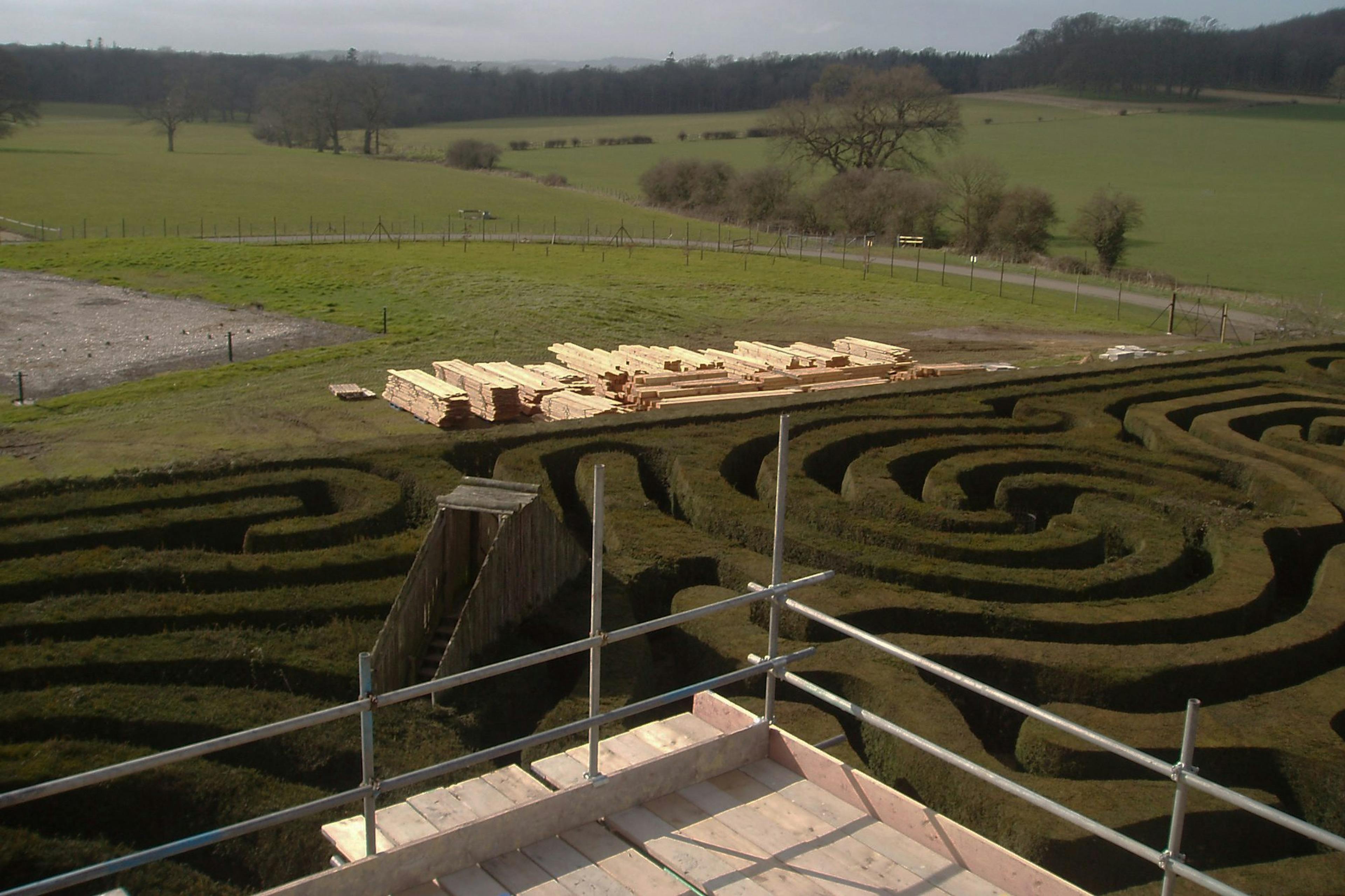 Timber being delivered to Longleat Estate for the assembly of the maze tower