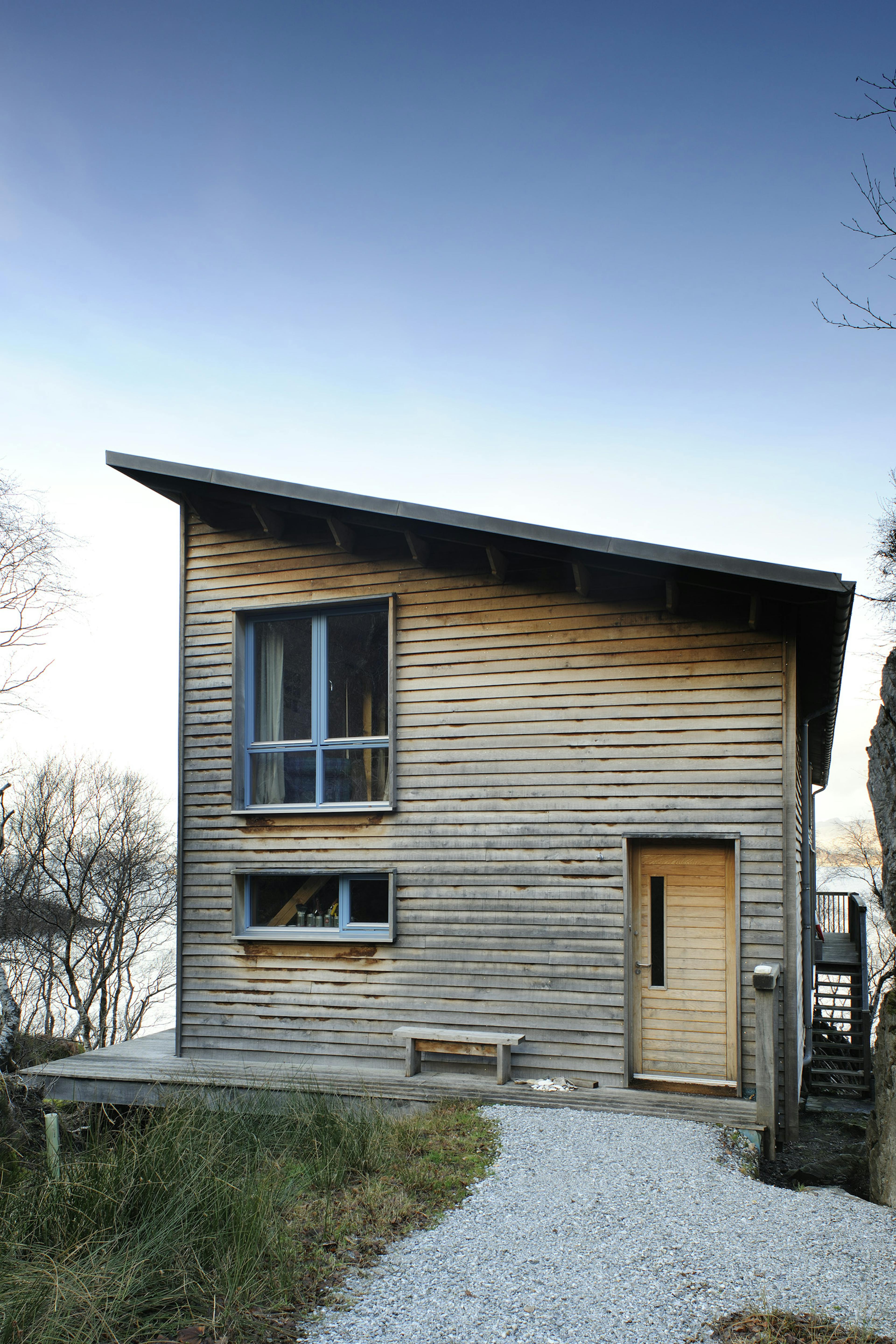 Entrance to a structural Douglas fir-framed eco-home on the shores of Loch Ailort
