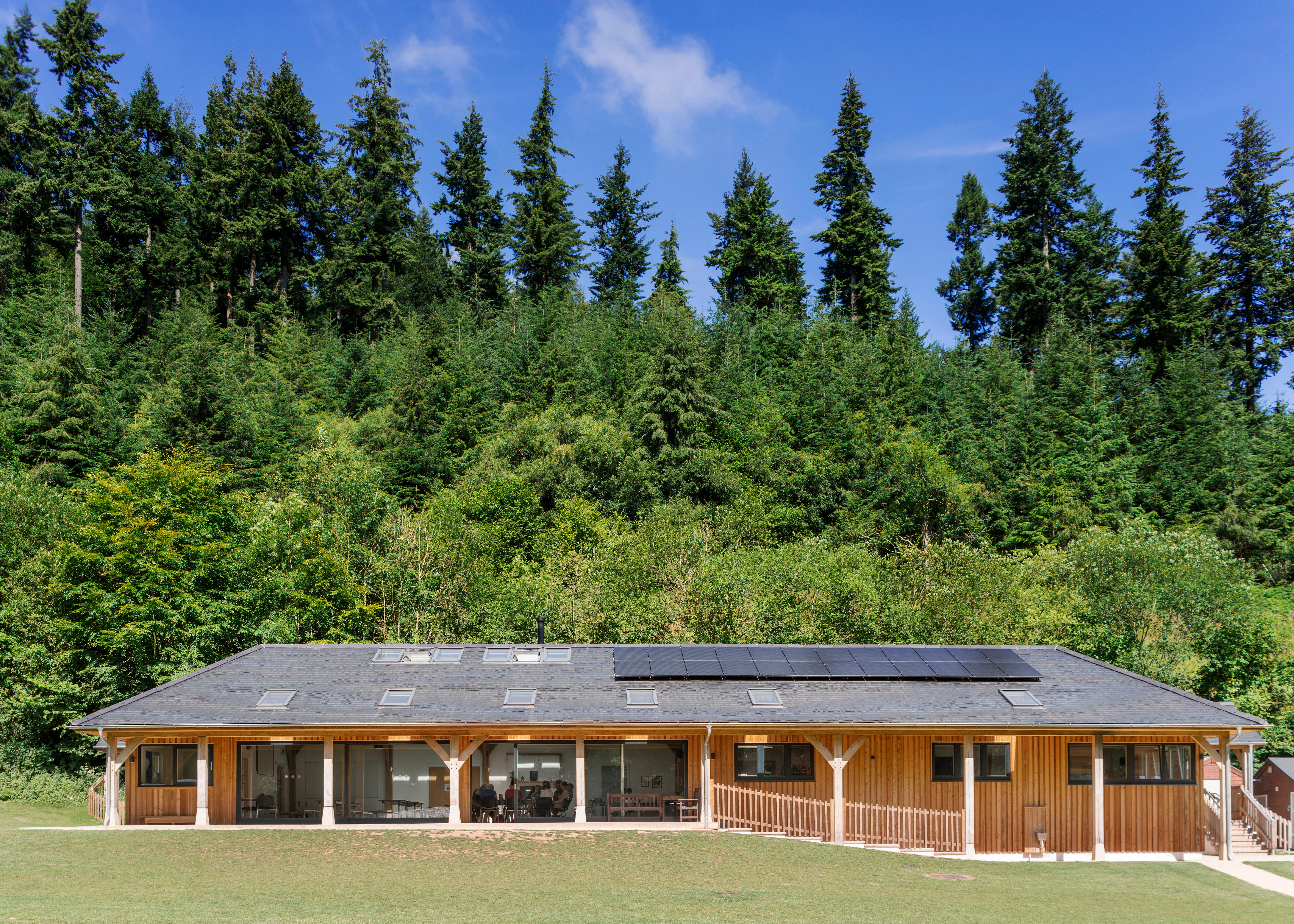 Completed 4-bay multifunctional space at Great Wood Camp, designed for versatile use