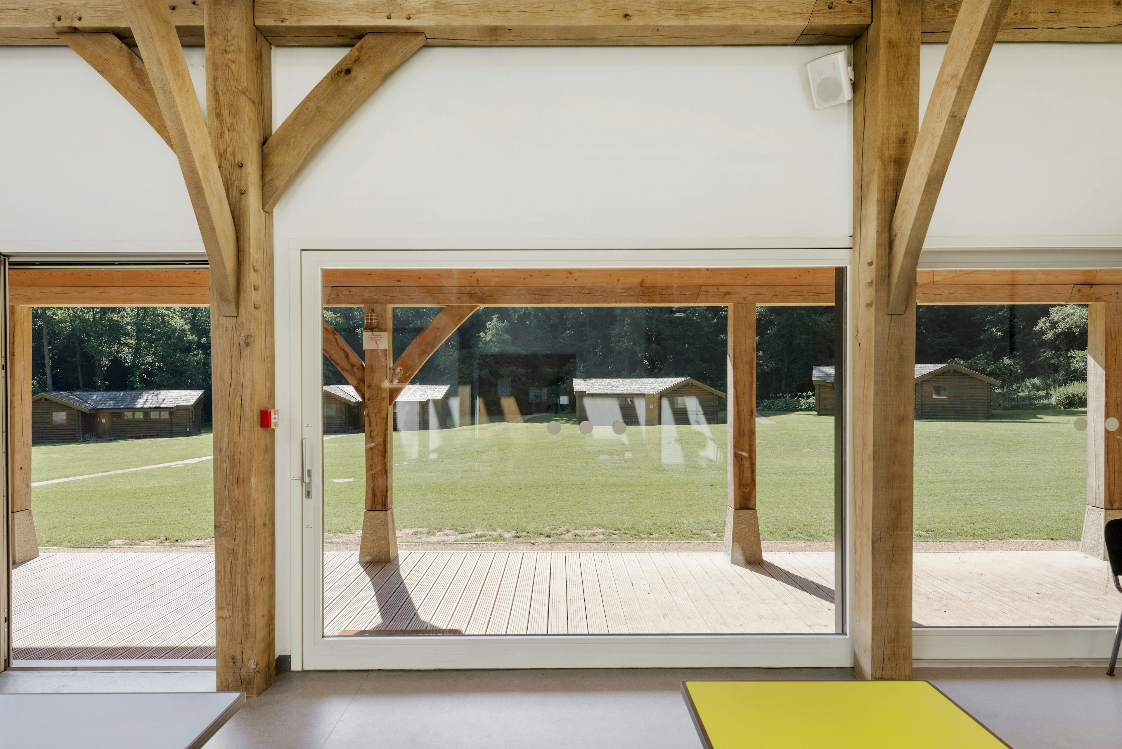 Internal view of bi-fold doors leading out to the wraparound veranda on the multifunctional 4-bay space