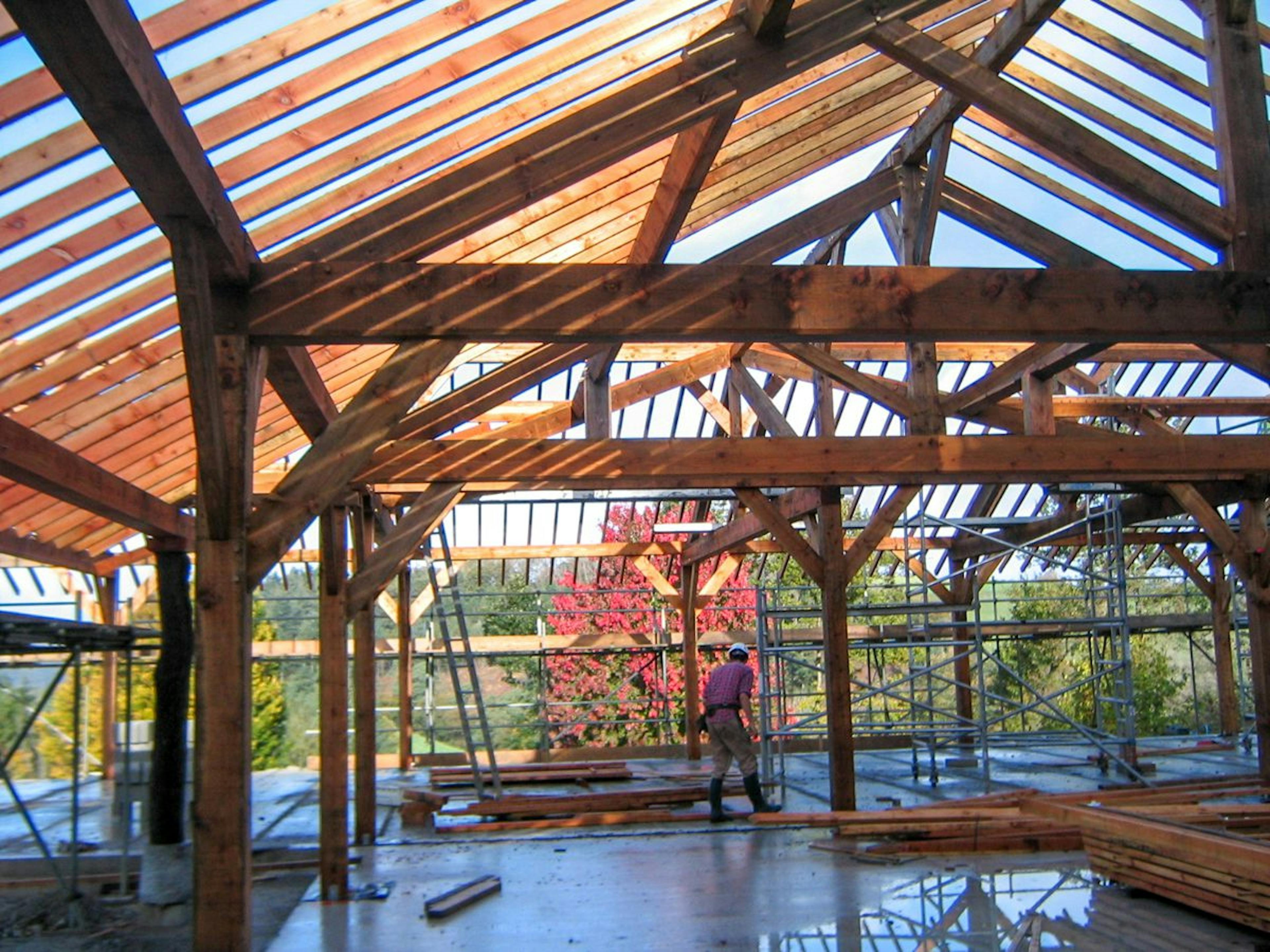 During construction of an oak framed building at the Duchy of Cornwall garden nursery