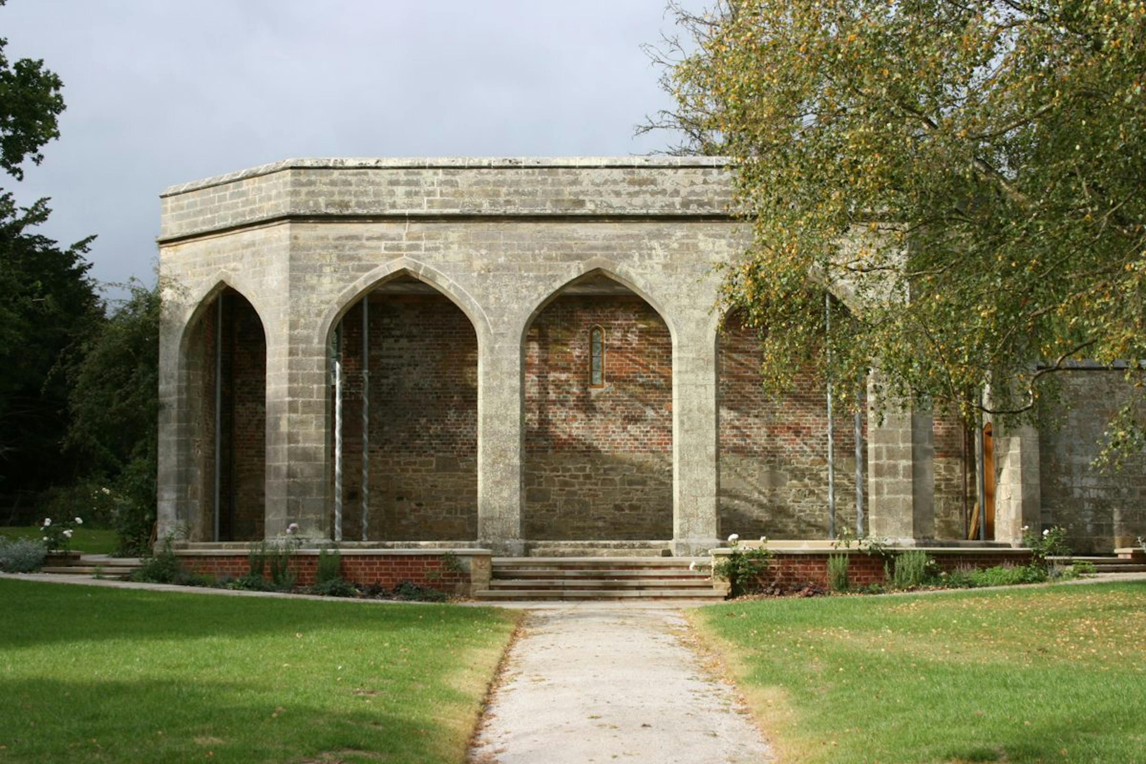 The Chiddingstone Orangery gridshell at Chiddingstone Castle, Kent, showcasing its historic architectural design