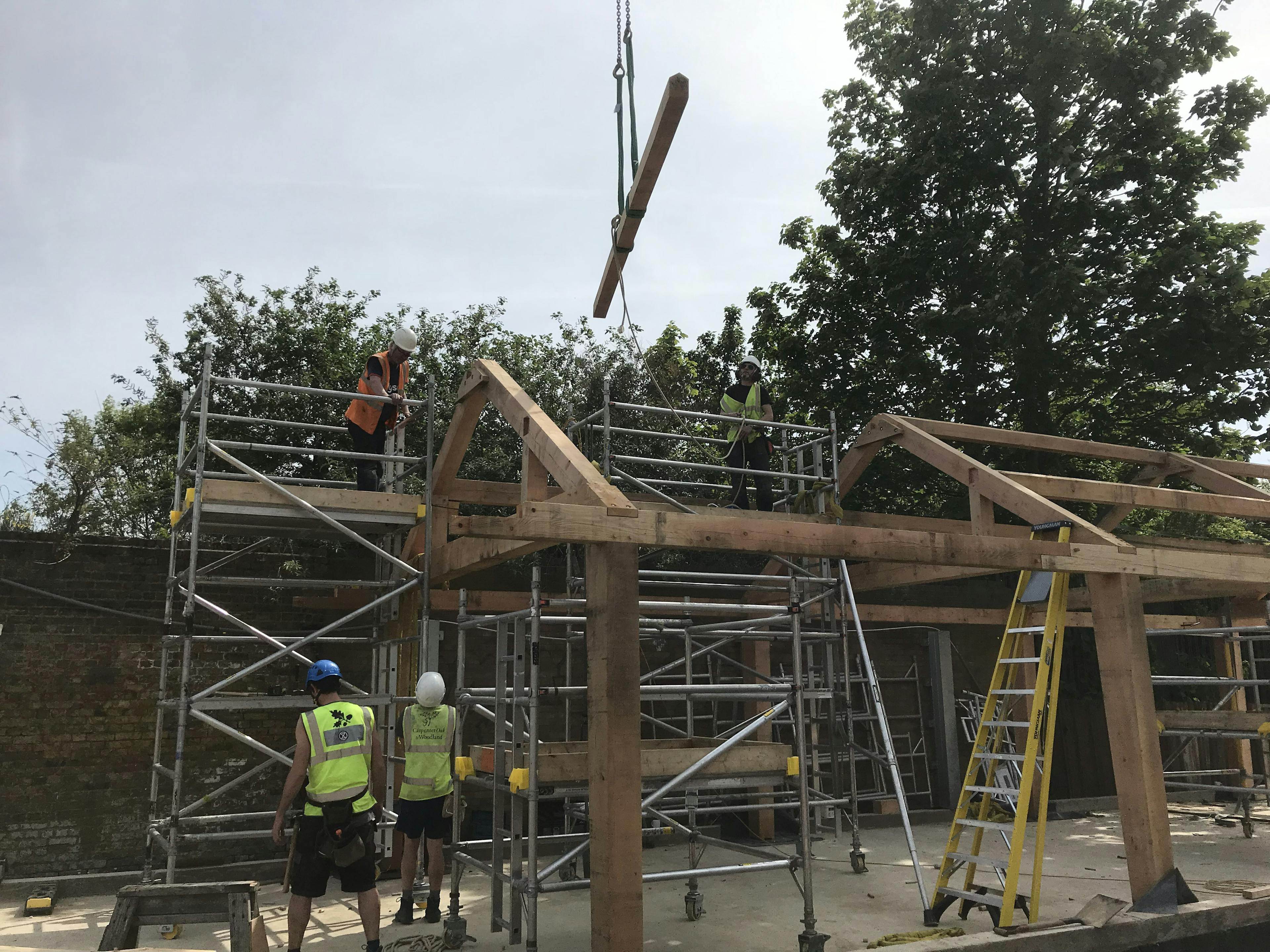 A Douglas fir framed community centre during construction