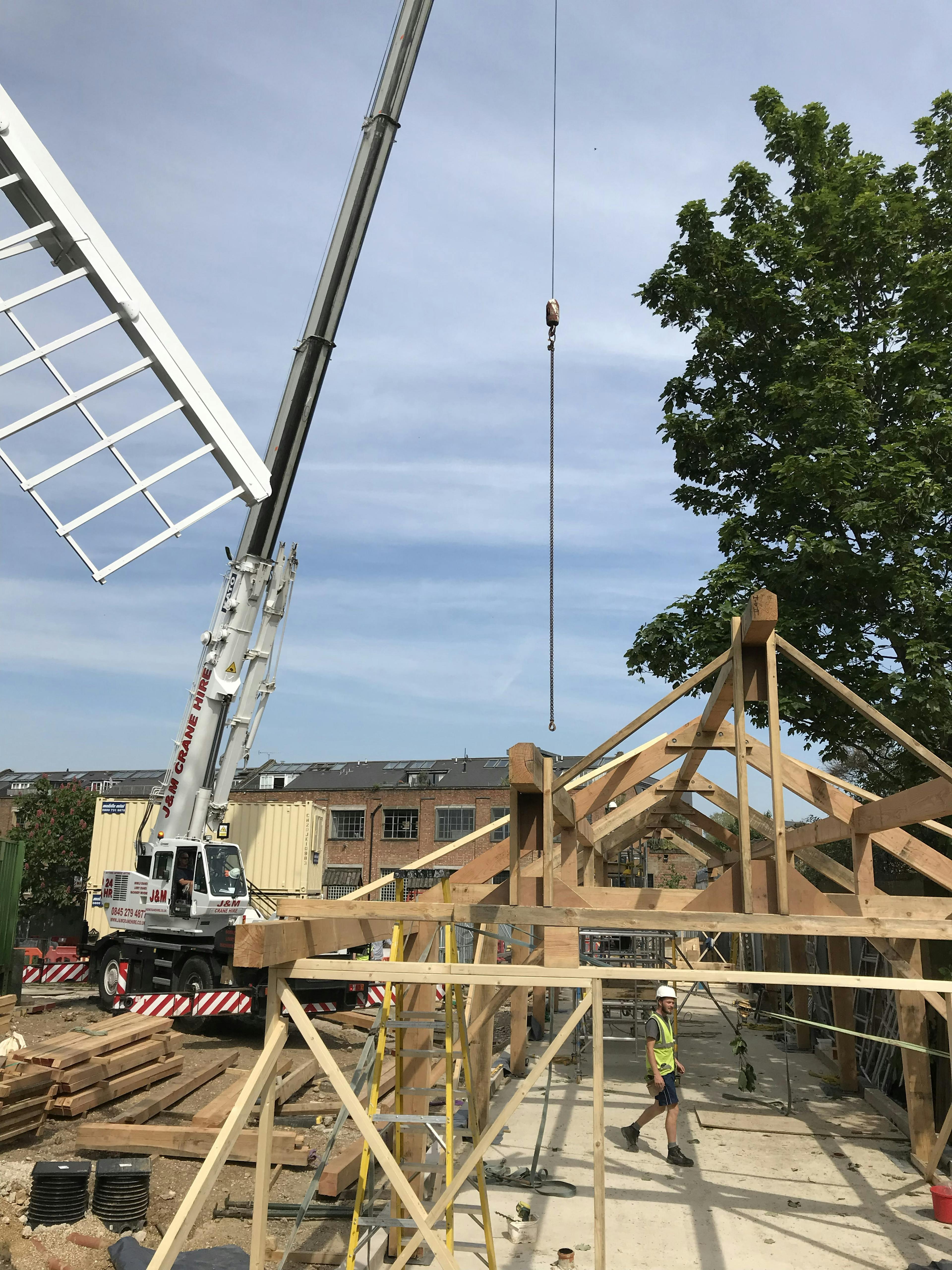 A Douglas fir framed community centre during construction