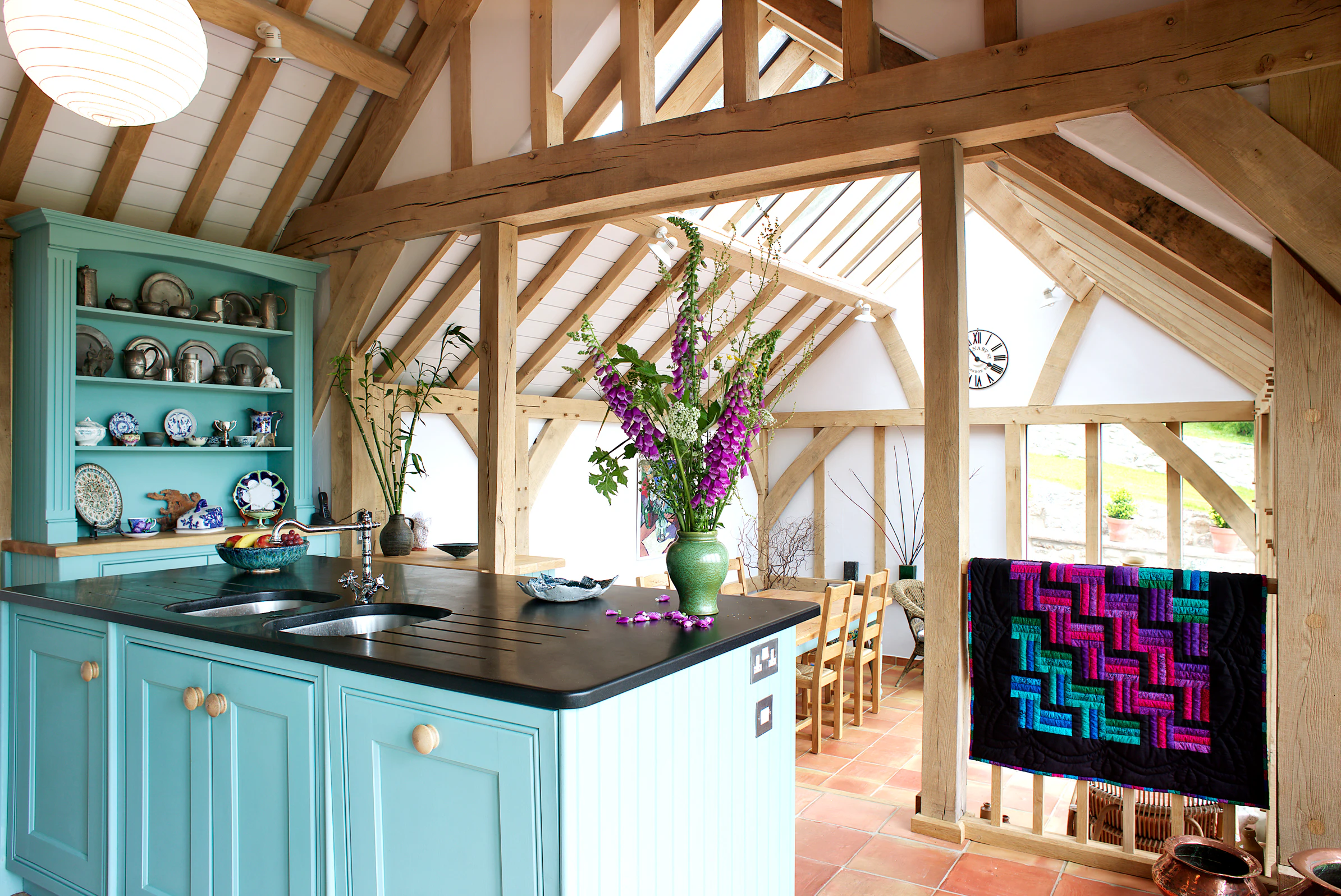 The kitchen of an oak frame home