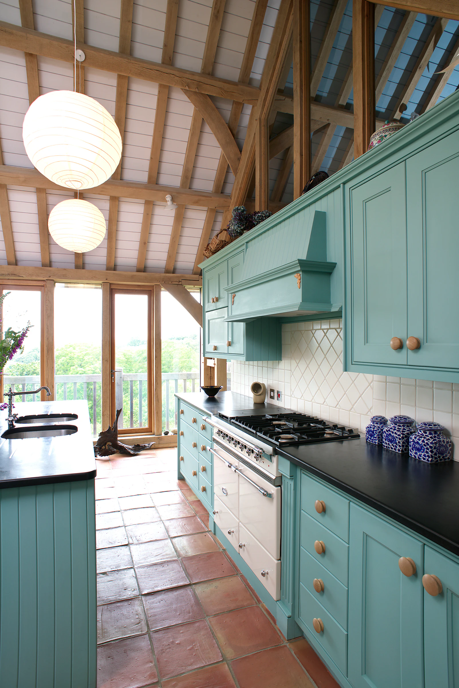 The kitchen of an oak frame home