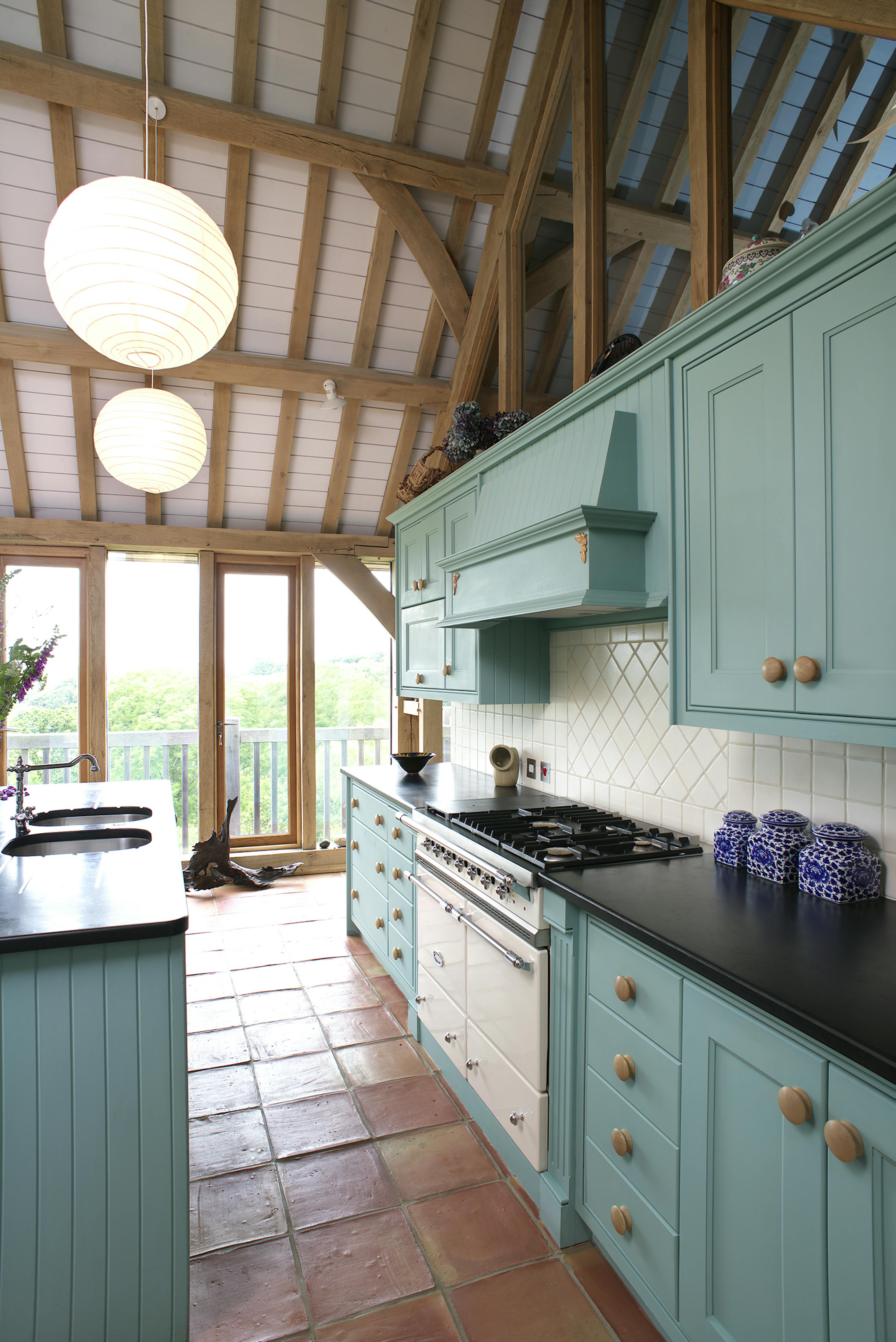 The kitchen of an oak frame home