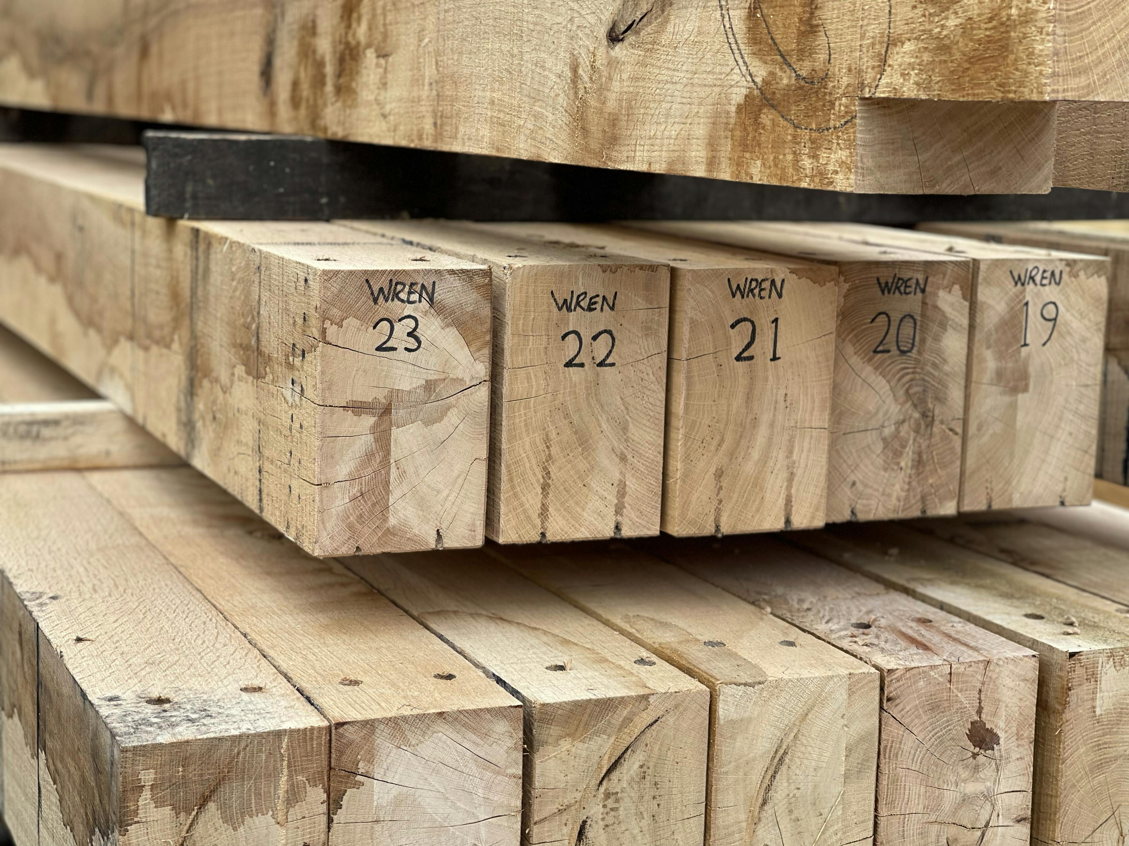 The timbers for an oak frame home ready to be installed