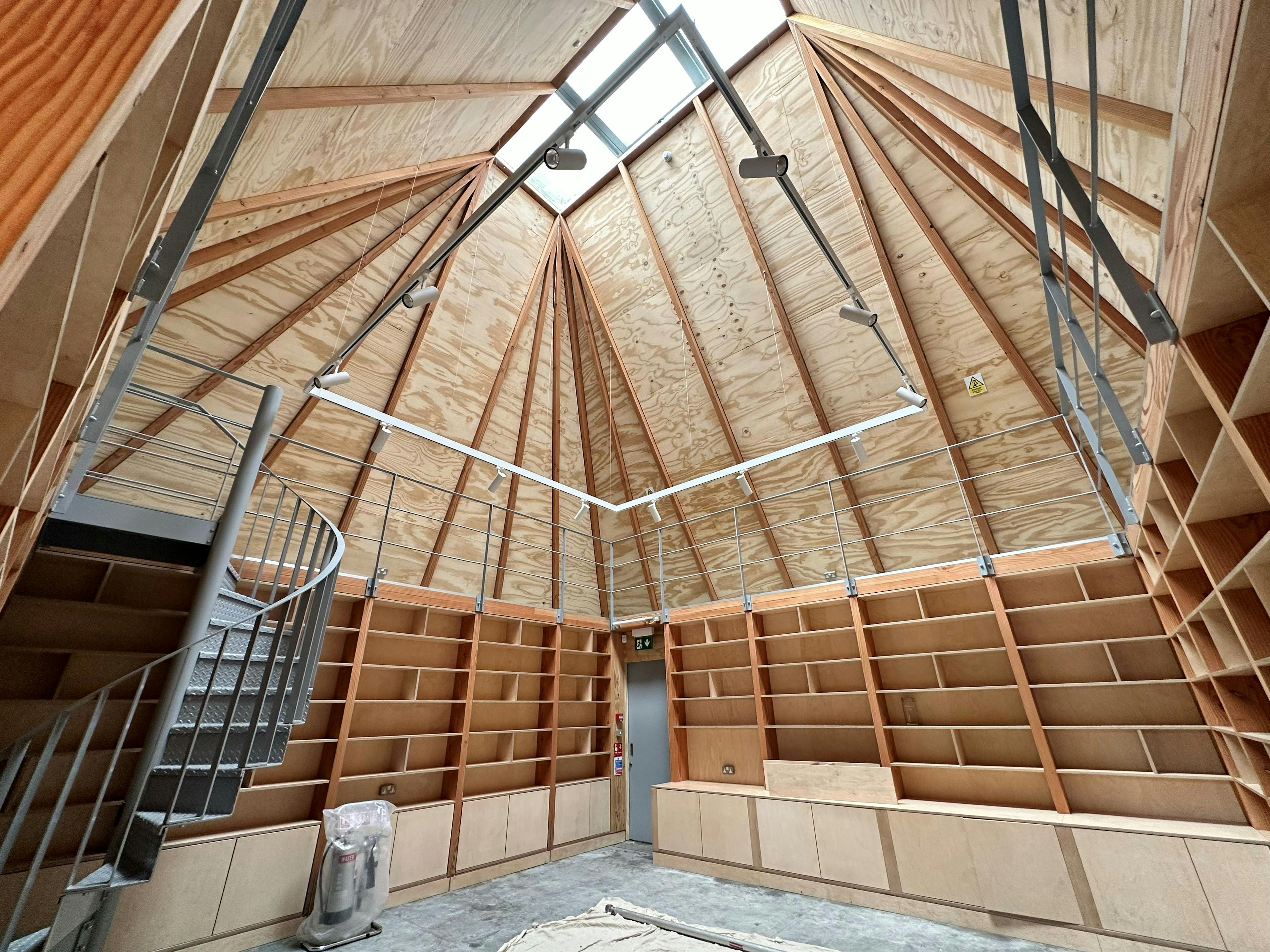 The roof lantern of a Douglas fir framed pyramidic building