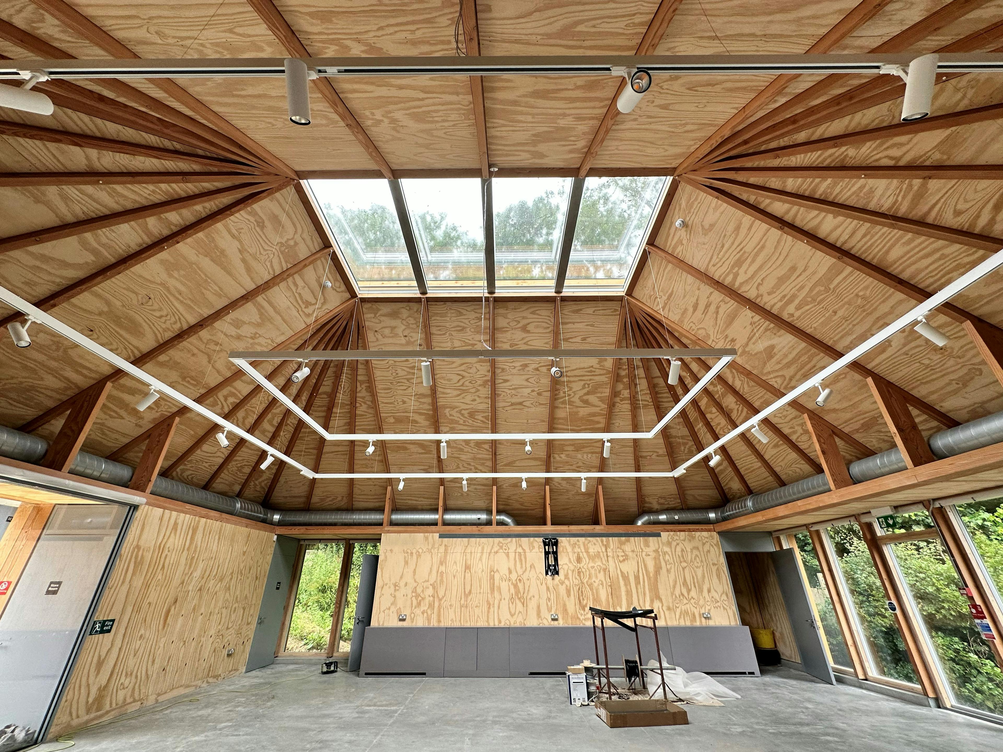 The roof lantern of a Douglas fir framed pyramidic building