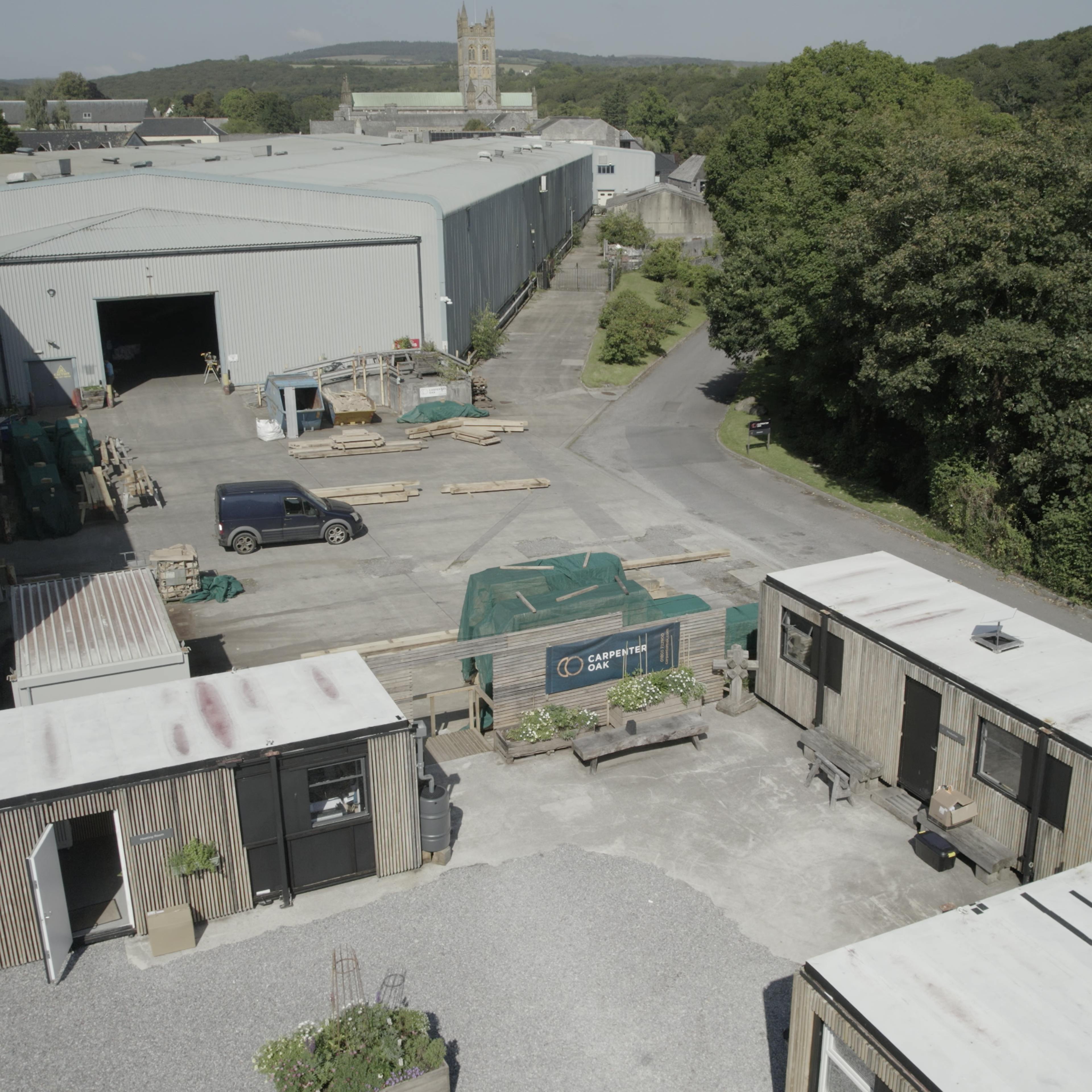 An aerial photo of a framing yard