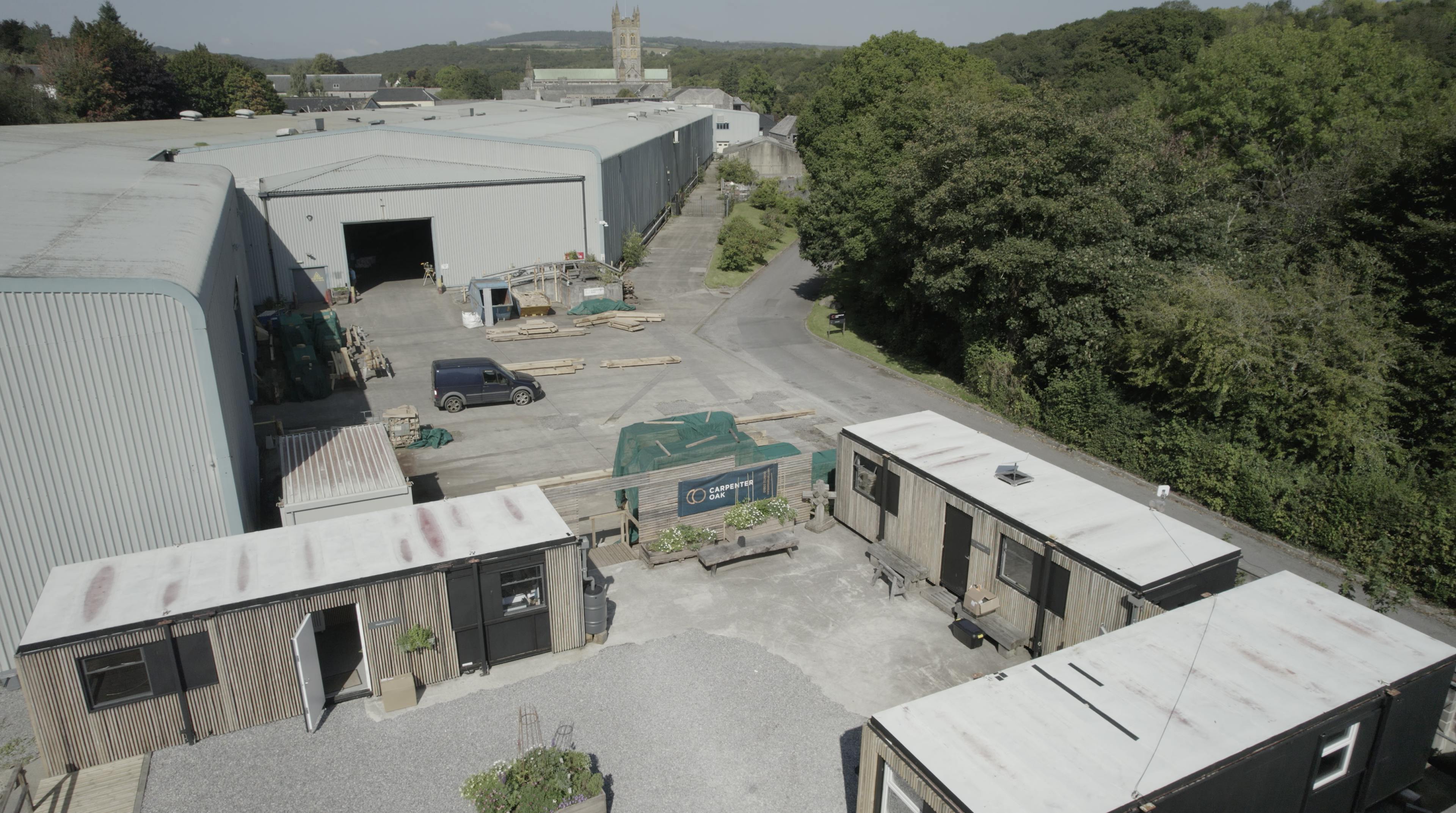 An aerial photo of a framing yard
