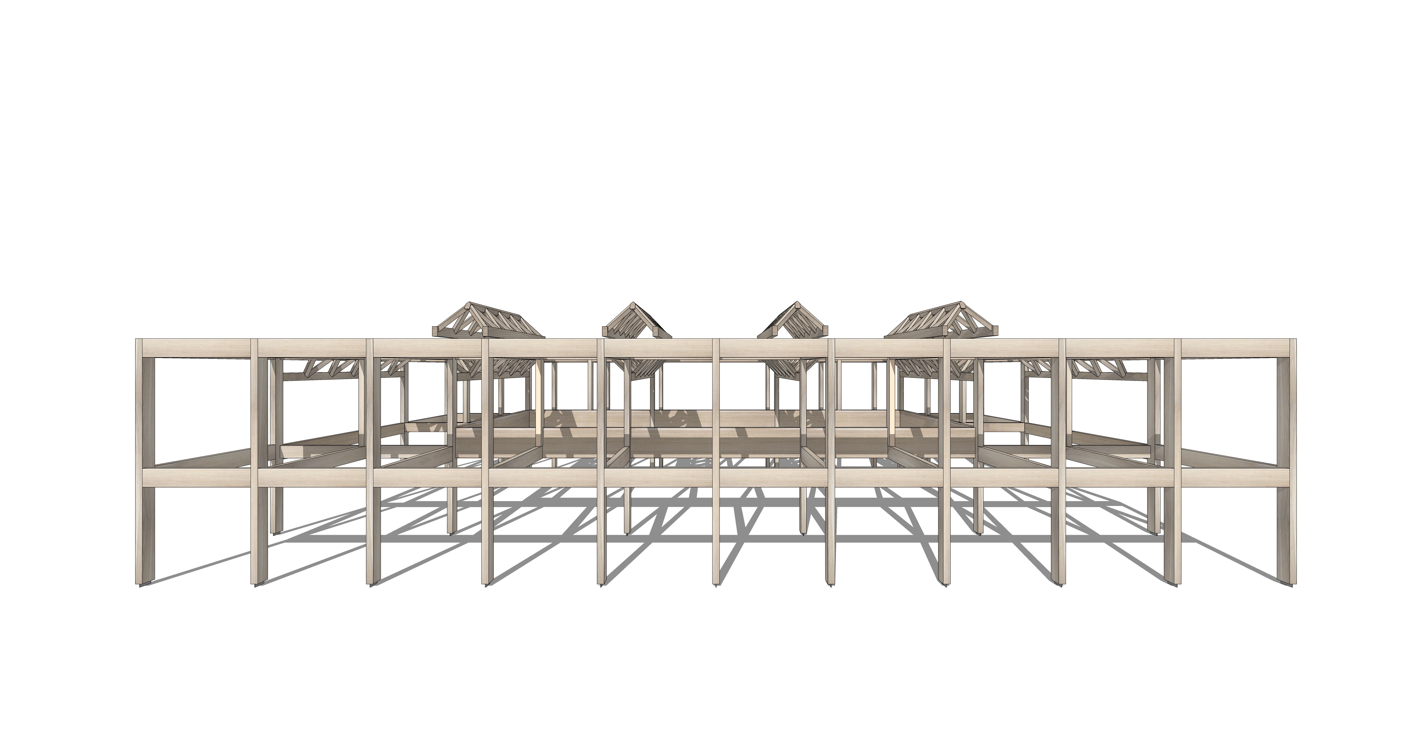 Computer generated concept images of the frame of a glulam and CLT industrial facility