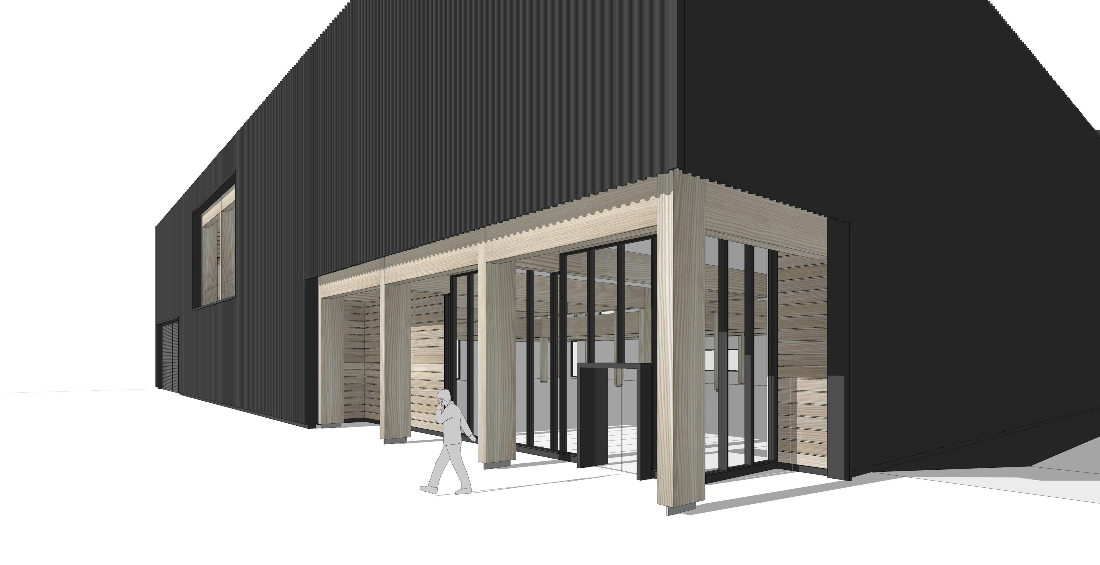 Computer generated concept images of a glulam and CLT industrial facility