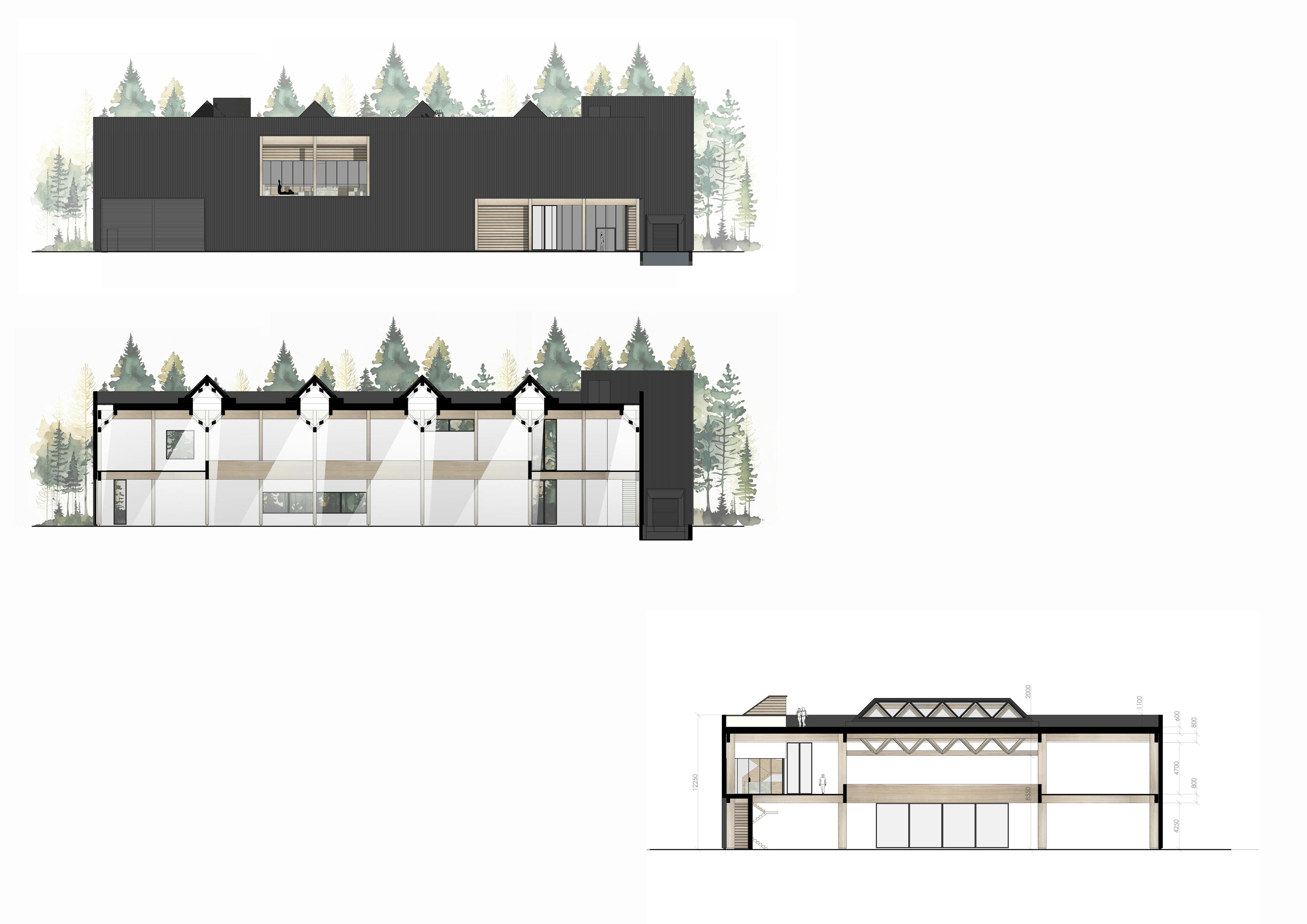 Computer generated concept images of a glulam and CLT industrial facility