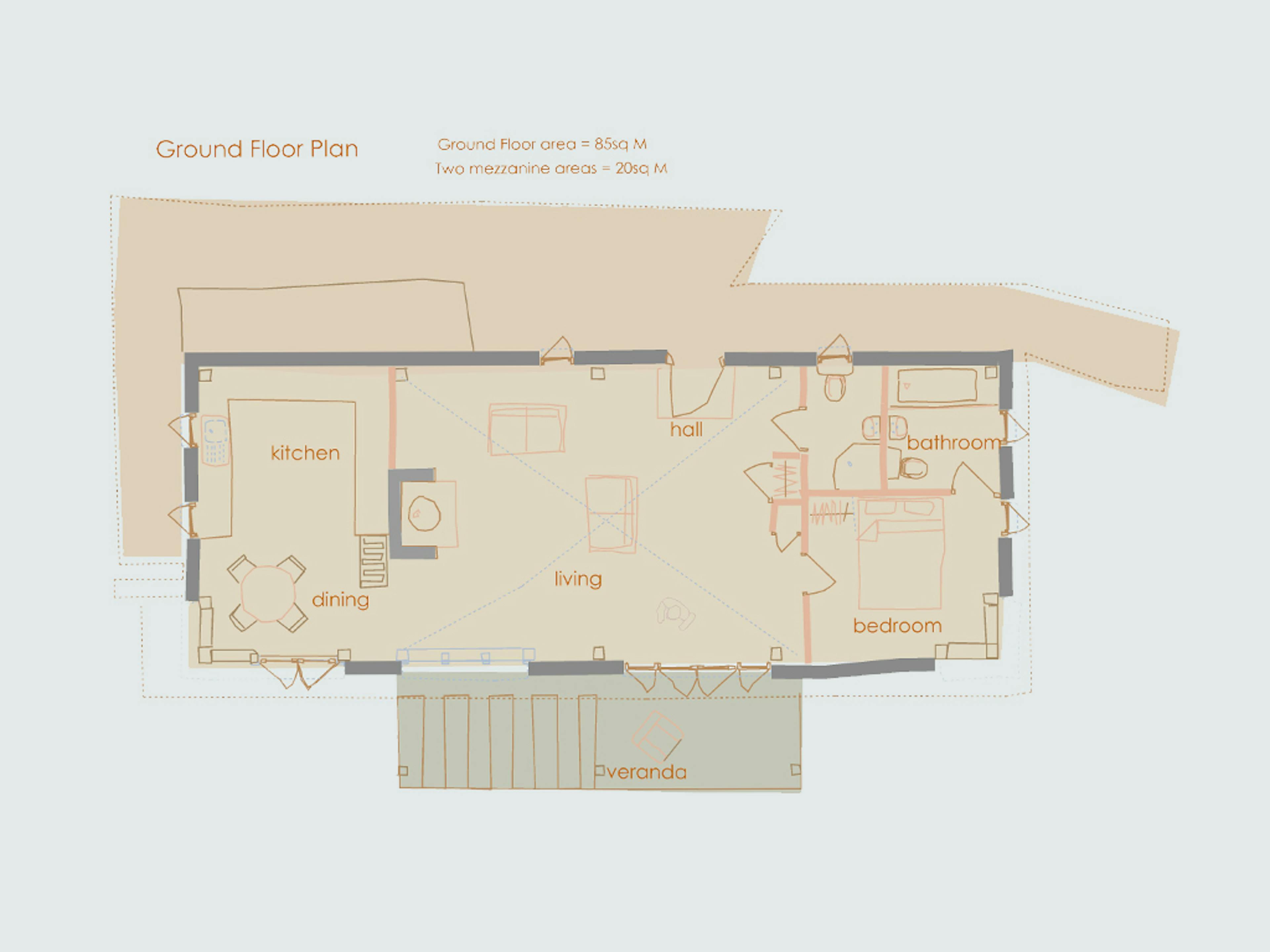 Floor plan of a single-story oak-framed home in Cornwall