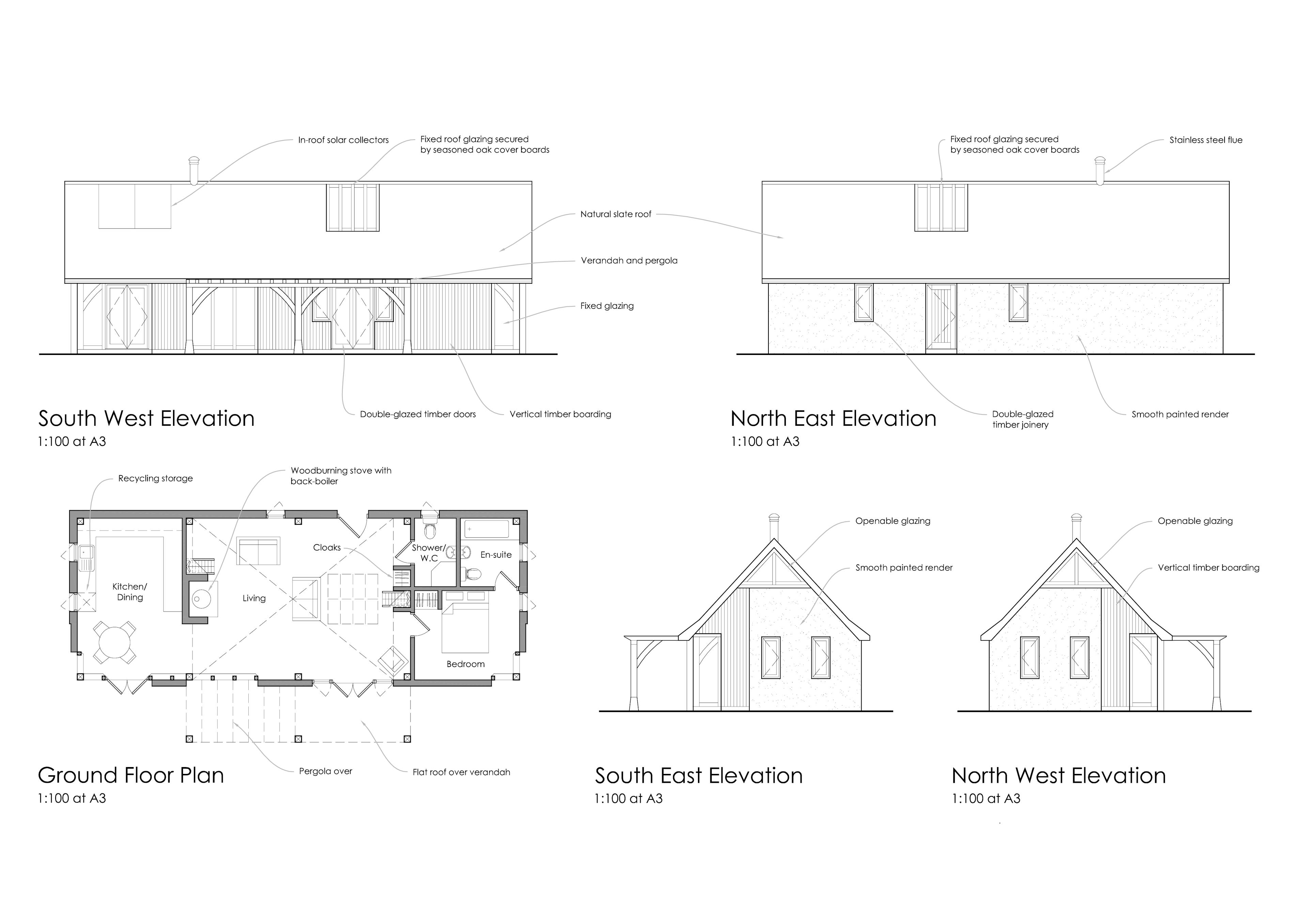 Sketch of a 1.5-storey home designed by Roderick James Architects