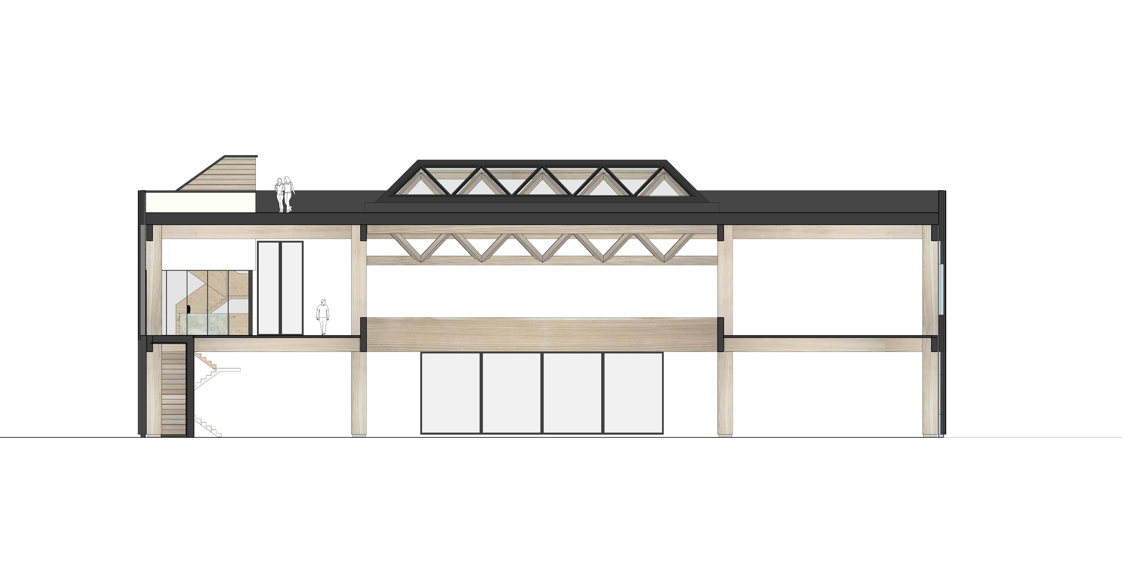Computer generated concept images of the frame of a glulam and CLT industrial facility
