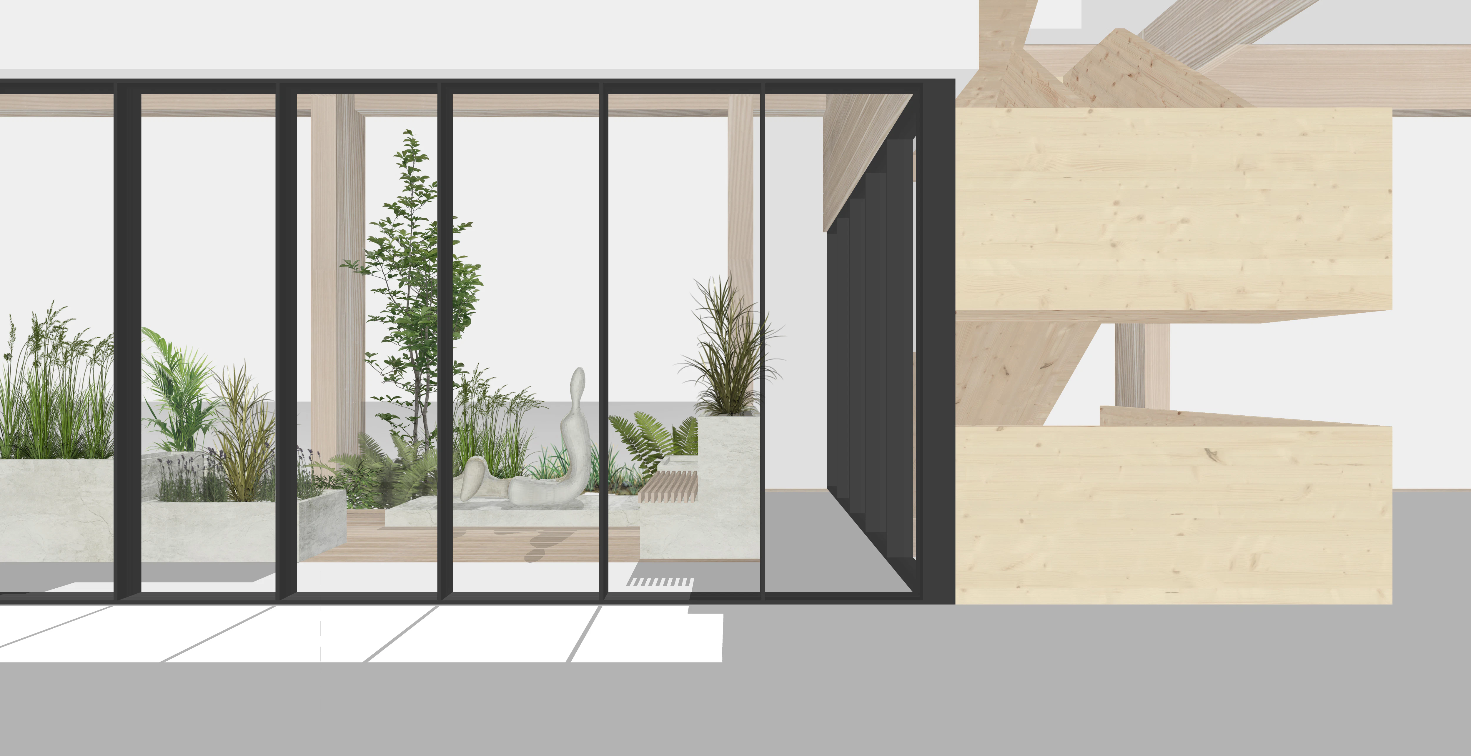 Computer generated concept images of a glulam and CLT industrial facility