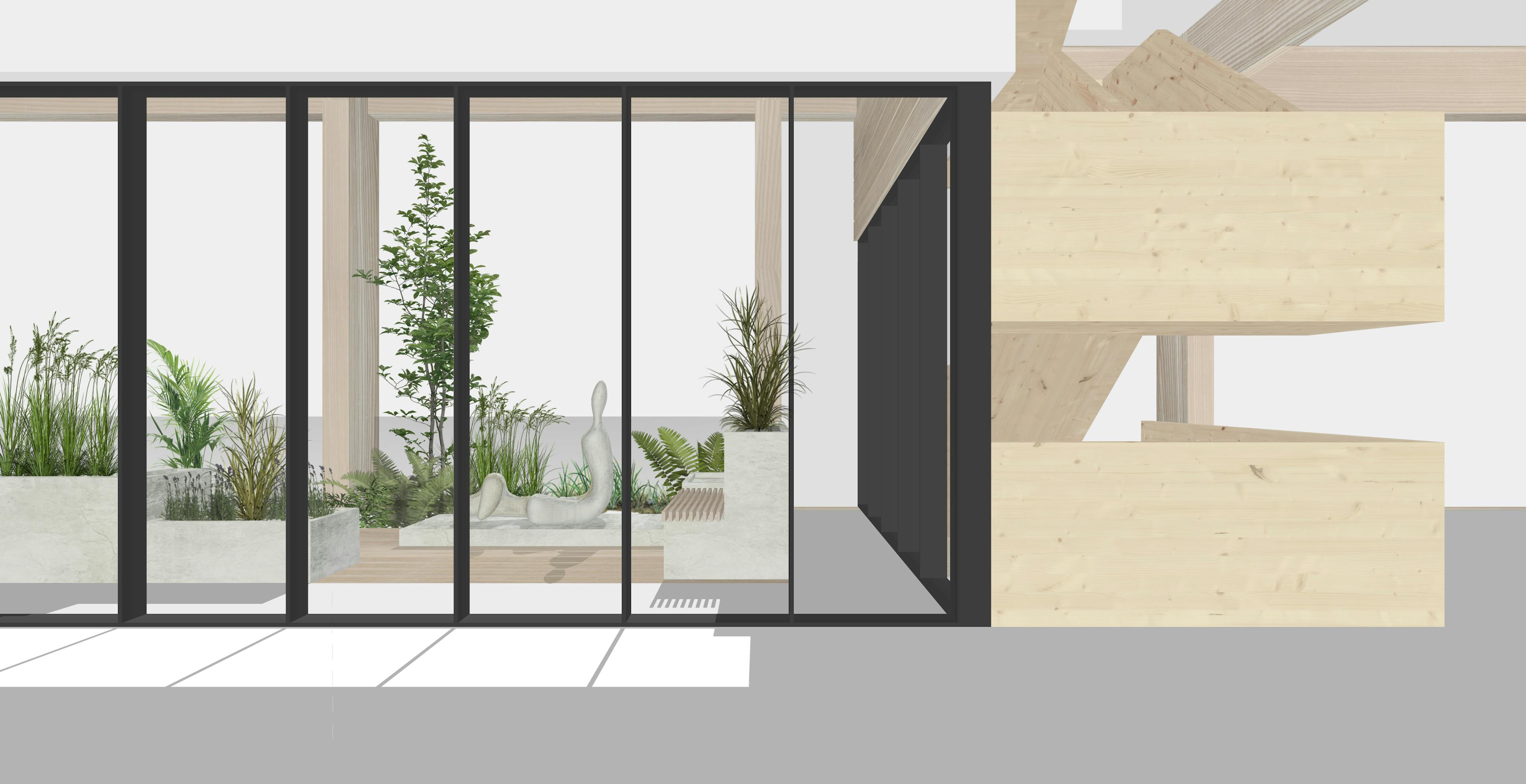 Computer generated concept images of a glulam and CLT industrial facility