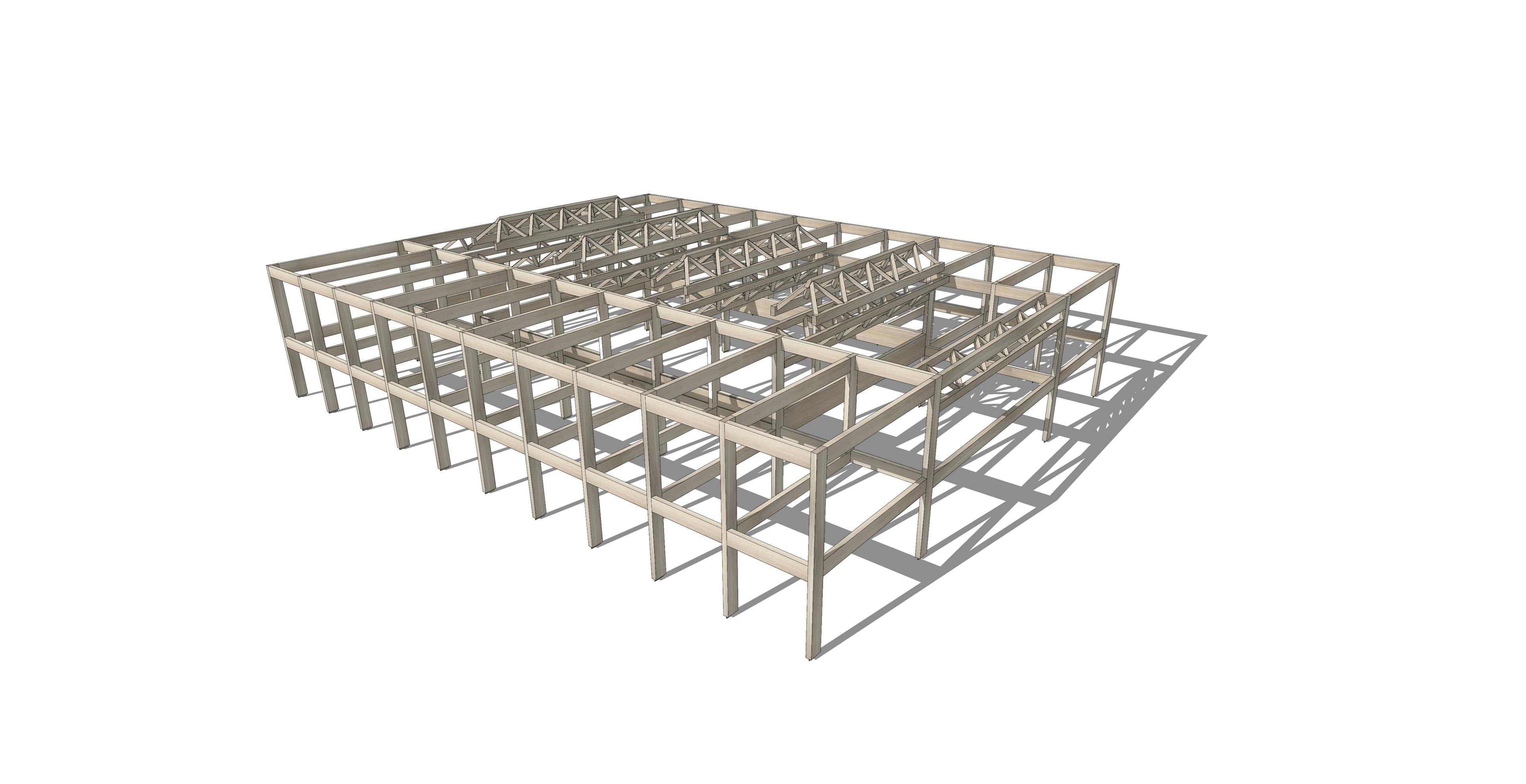 Computer generated concept images of the frame of a glulam and CLT industrial facility