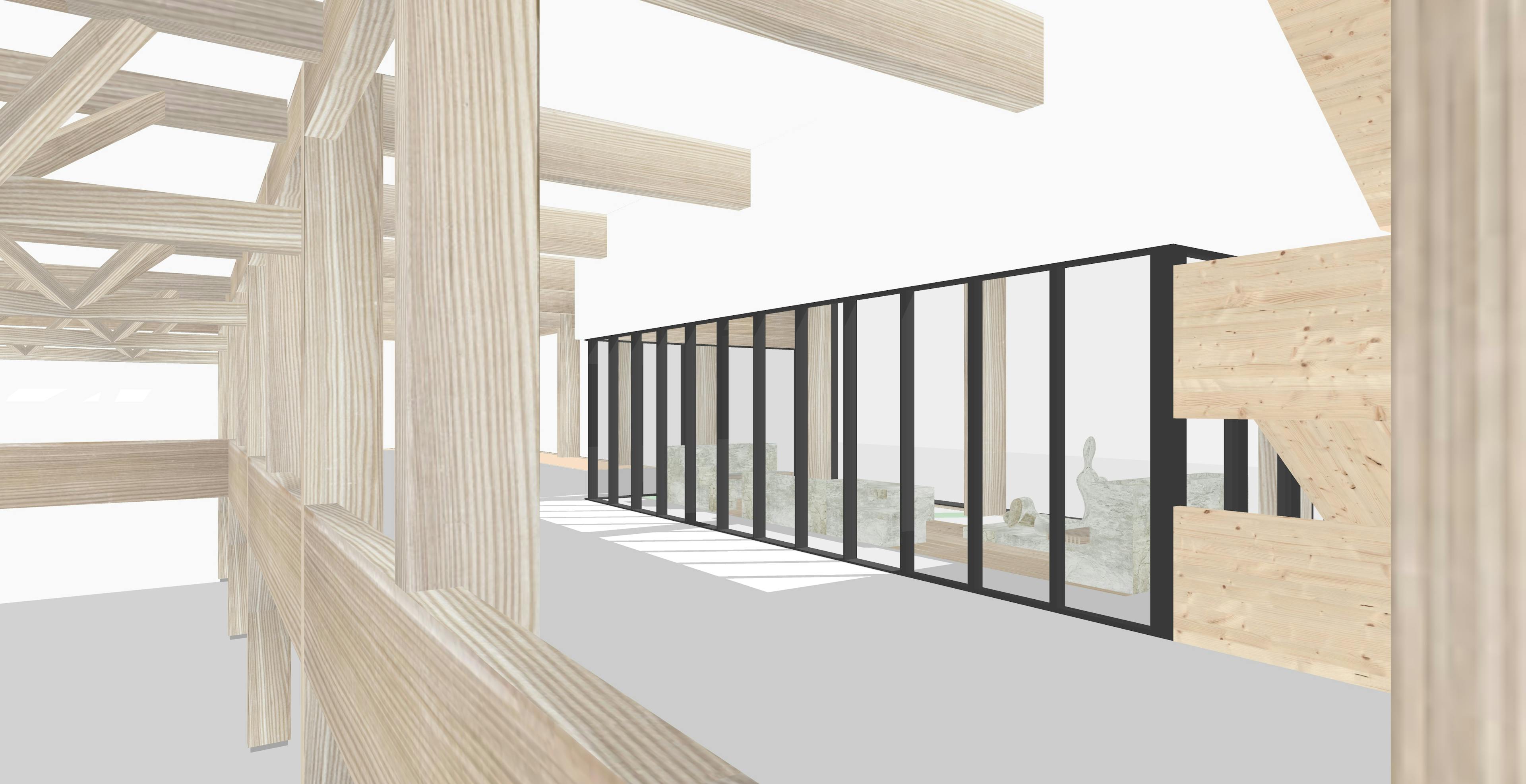 Computer generated concept images of the frame of a glulam and CLT industrial facility
