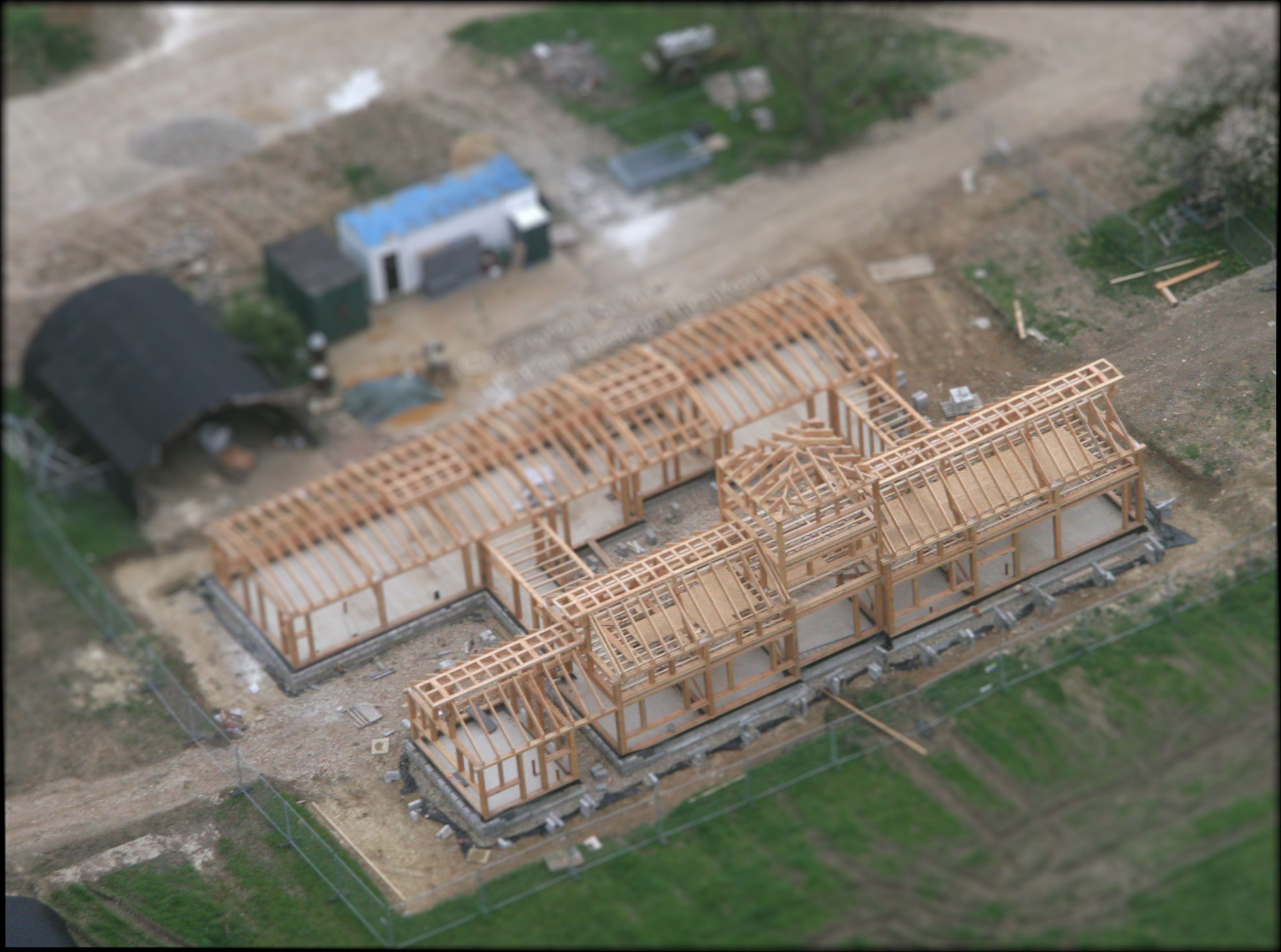 Aerial view of Allies Farm site showing the installation of structural frames