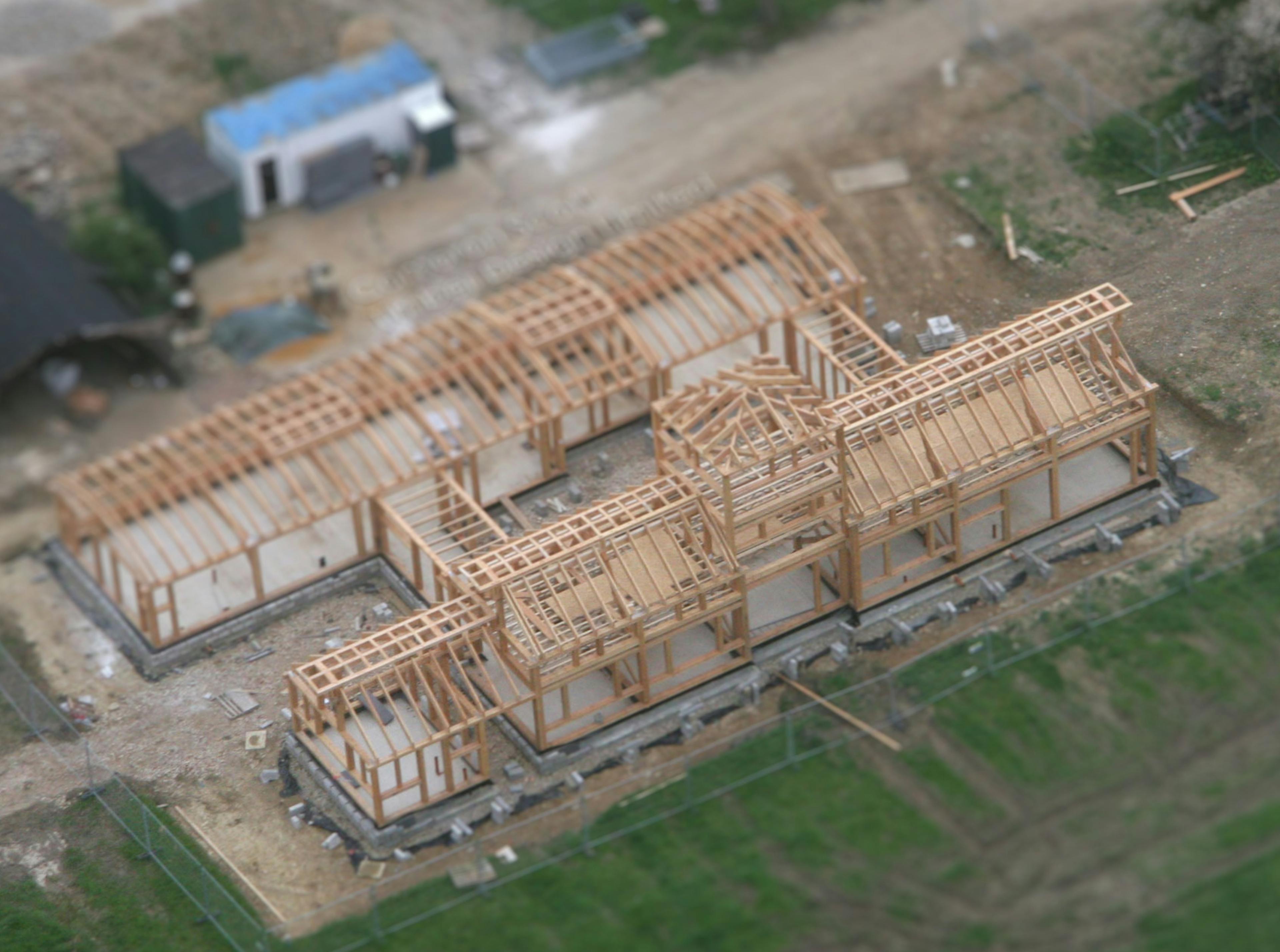 Aerial view of Allies Farm site showing the installation of structural frames