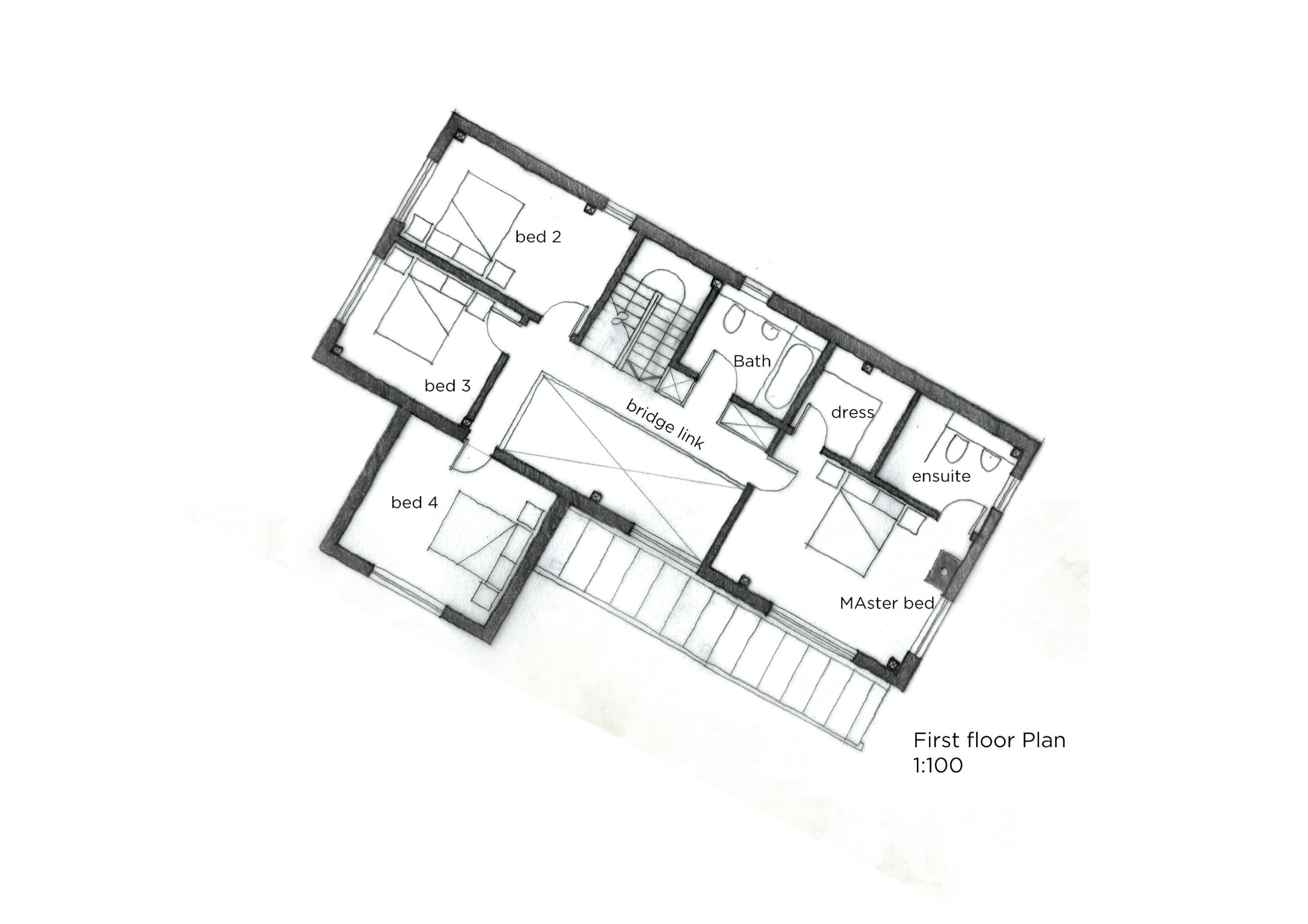 First-floor plan of a two-story oak-framed family home