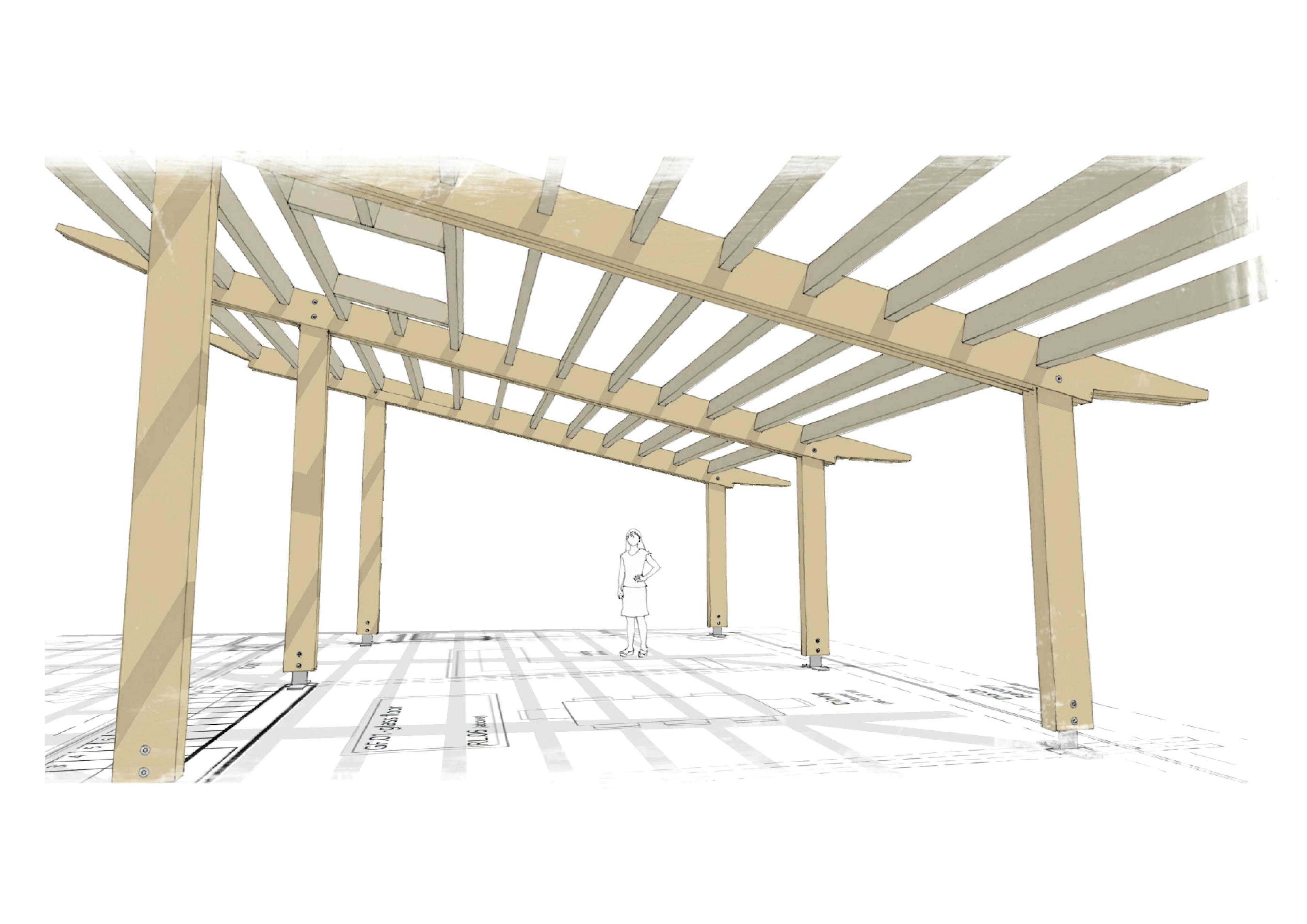 Internal sketch of a glulam structure cabin frame