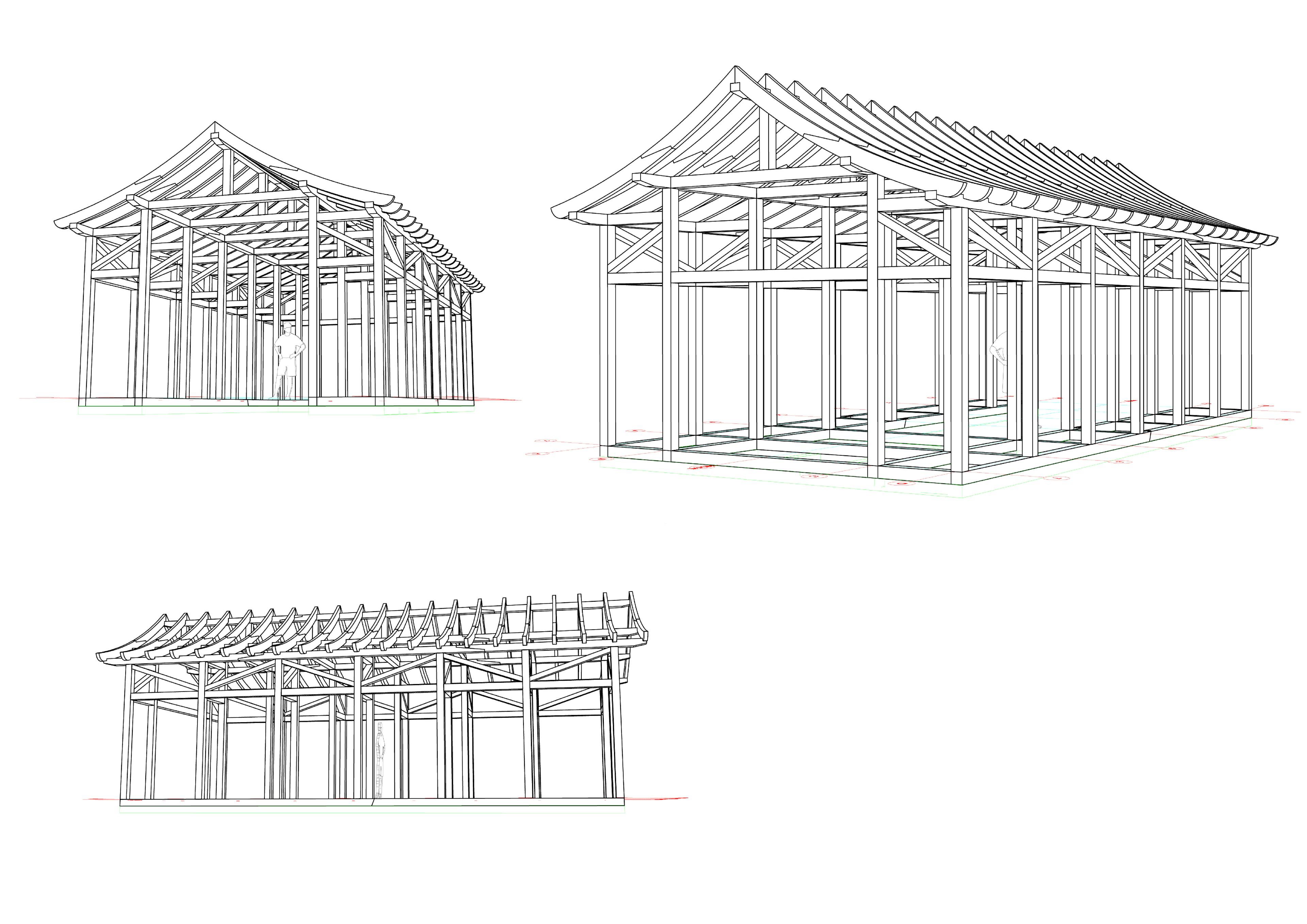 Technical sketch of a Japanese boathouse frame