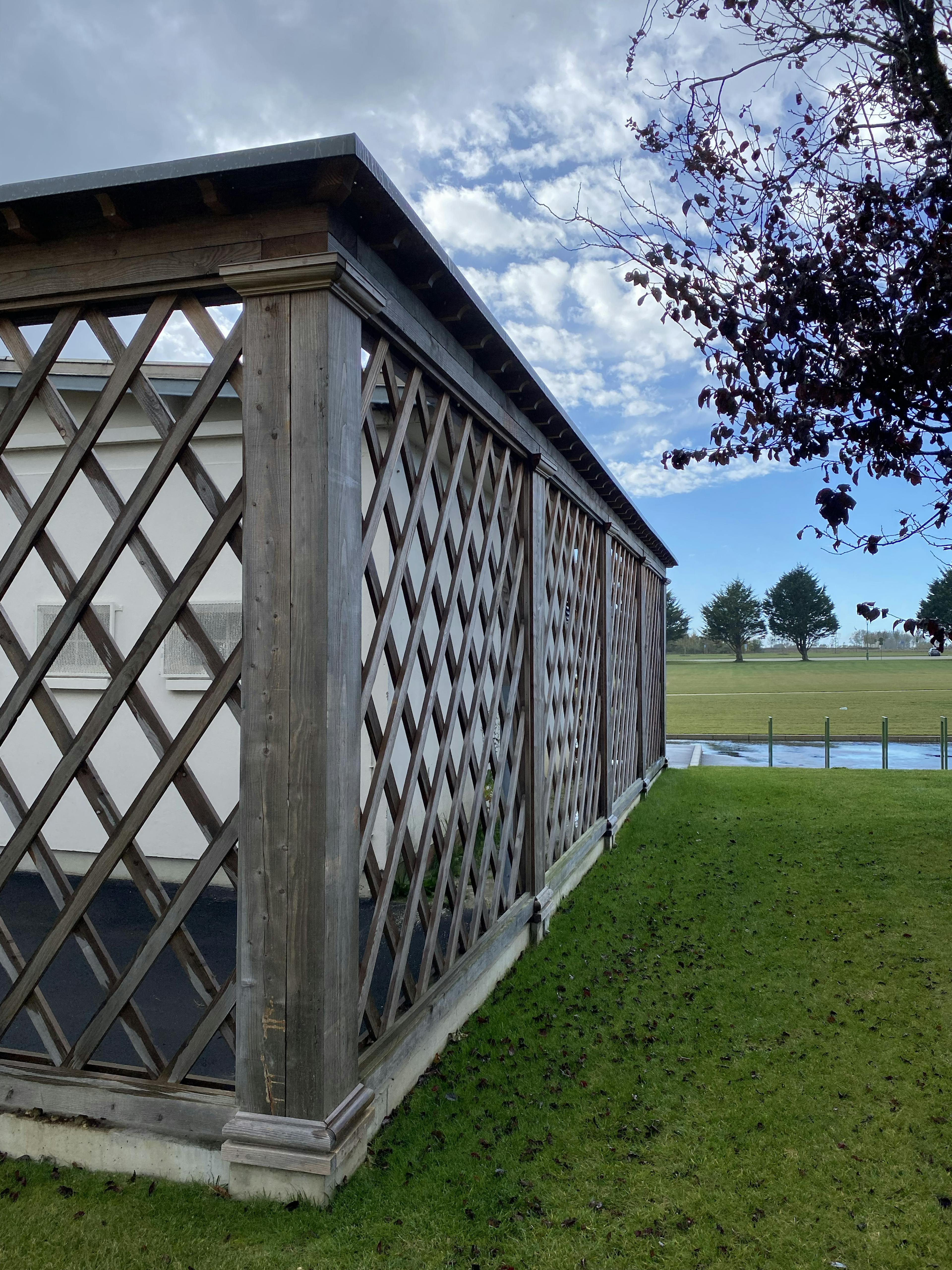 A larch trellis at the British Normandy Memorial