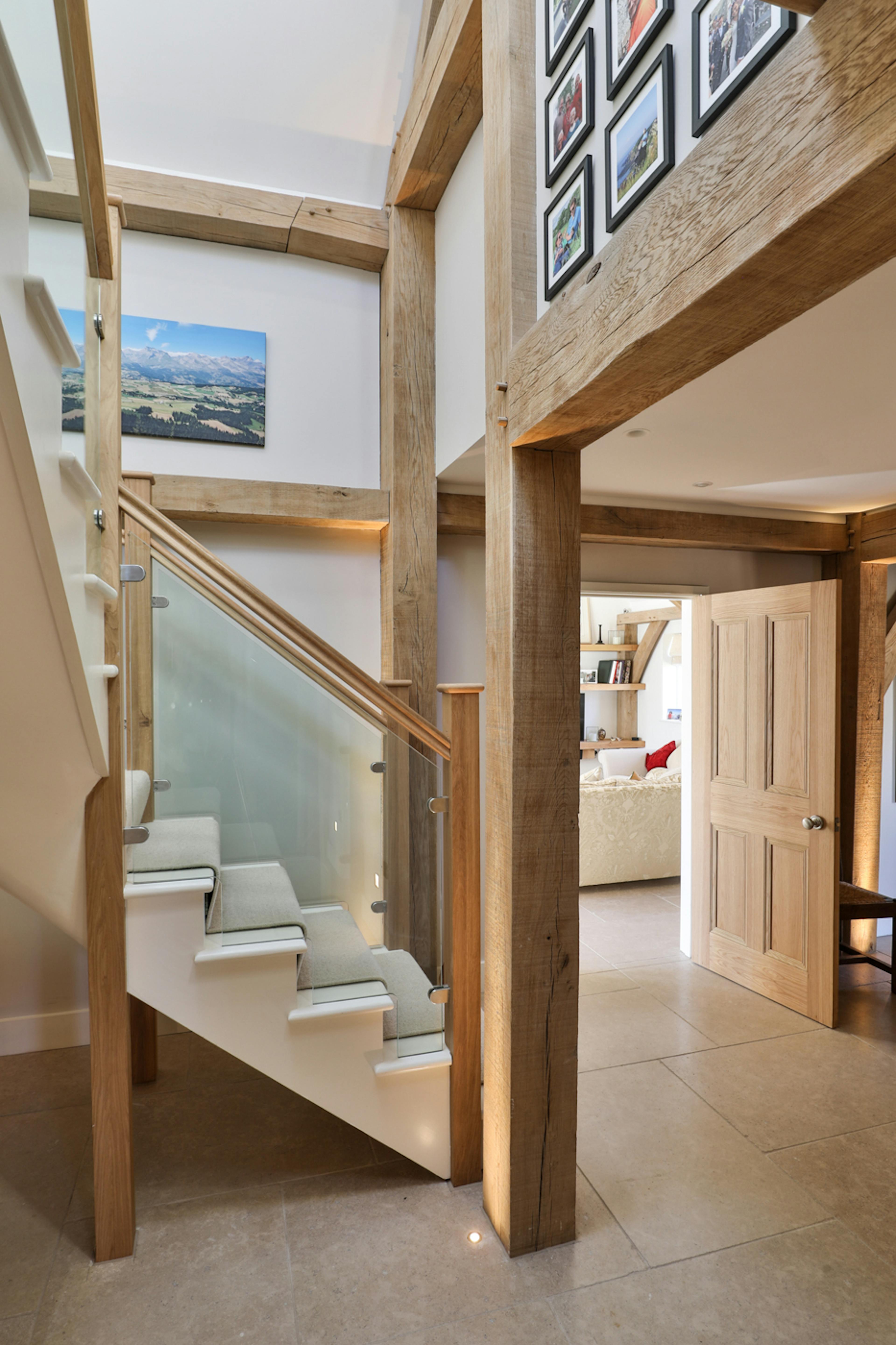 An oak framed hallway and stairs