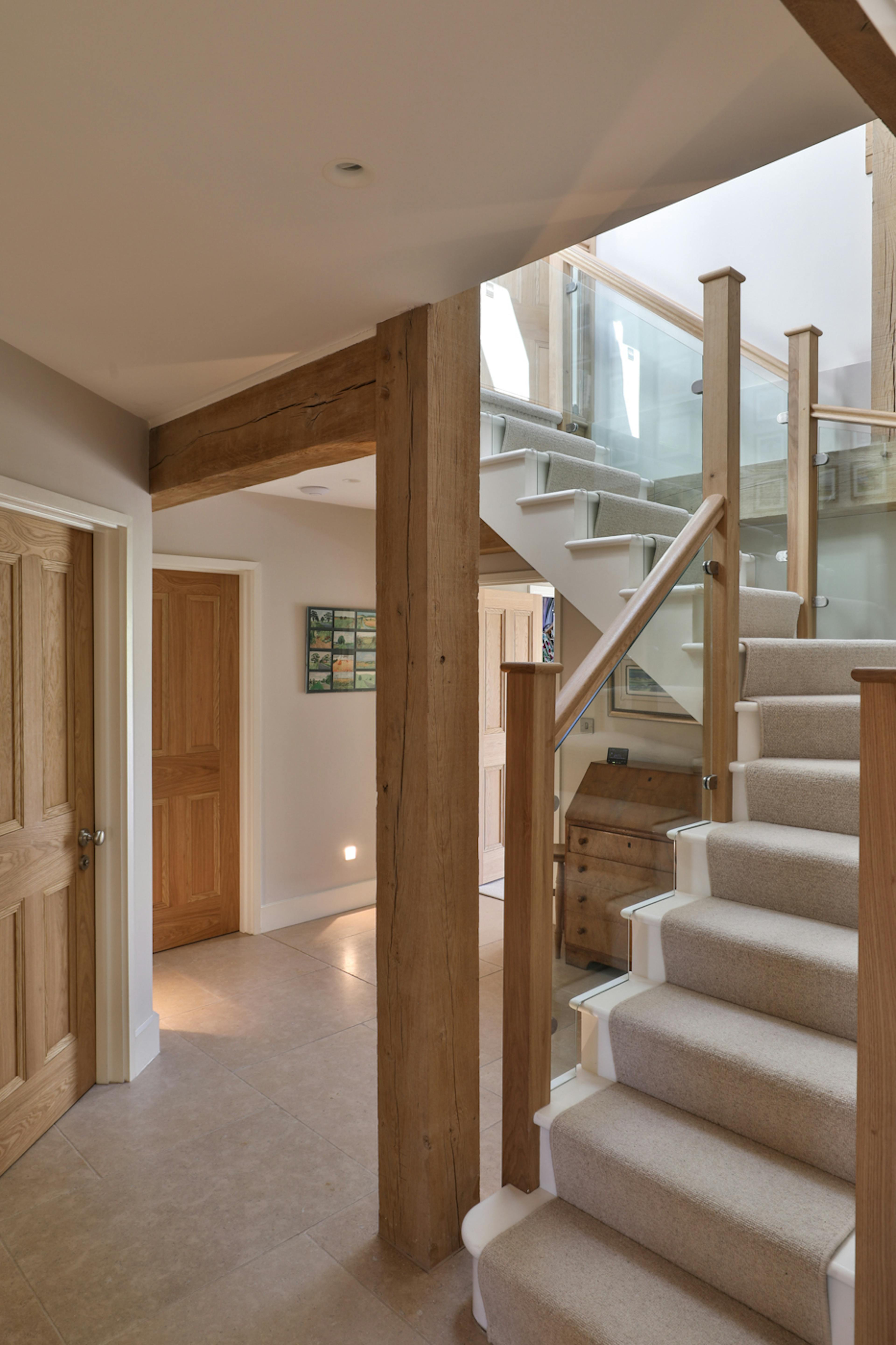 An oak framed hallway and stairs