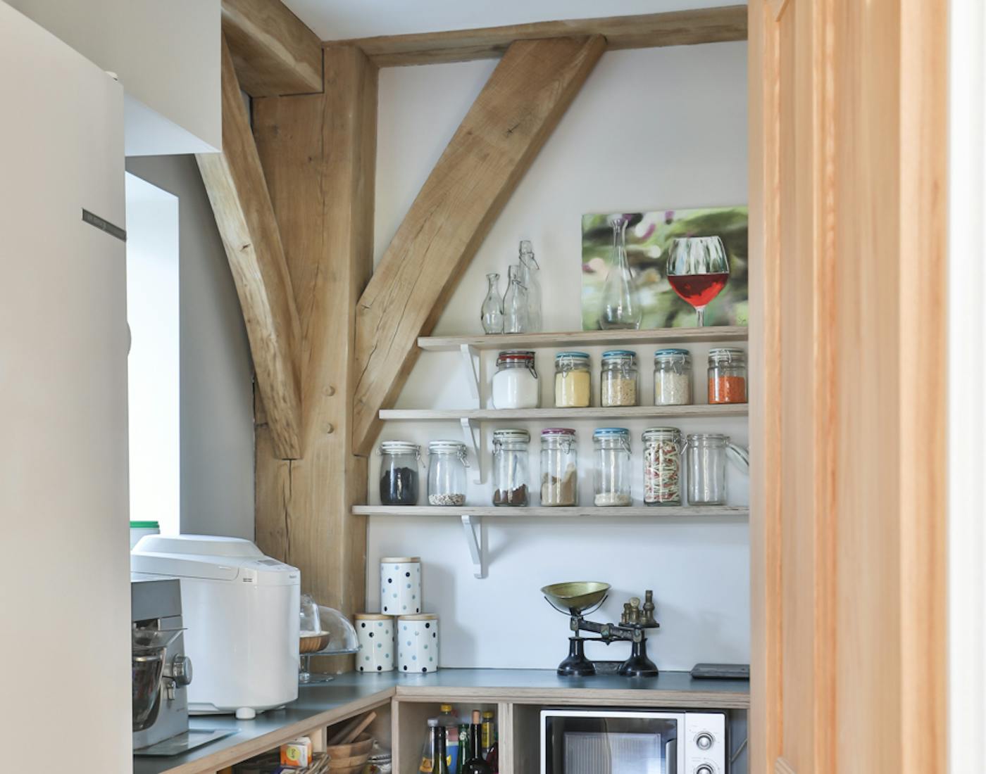 An oak framed walk in pantry