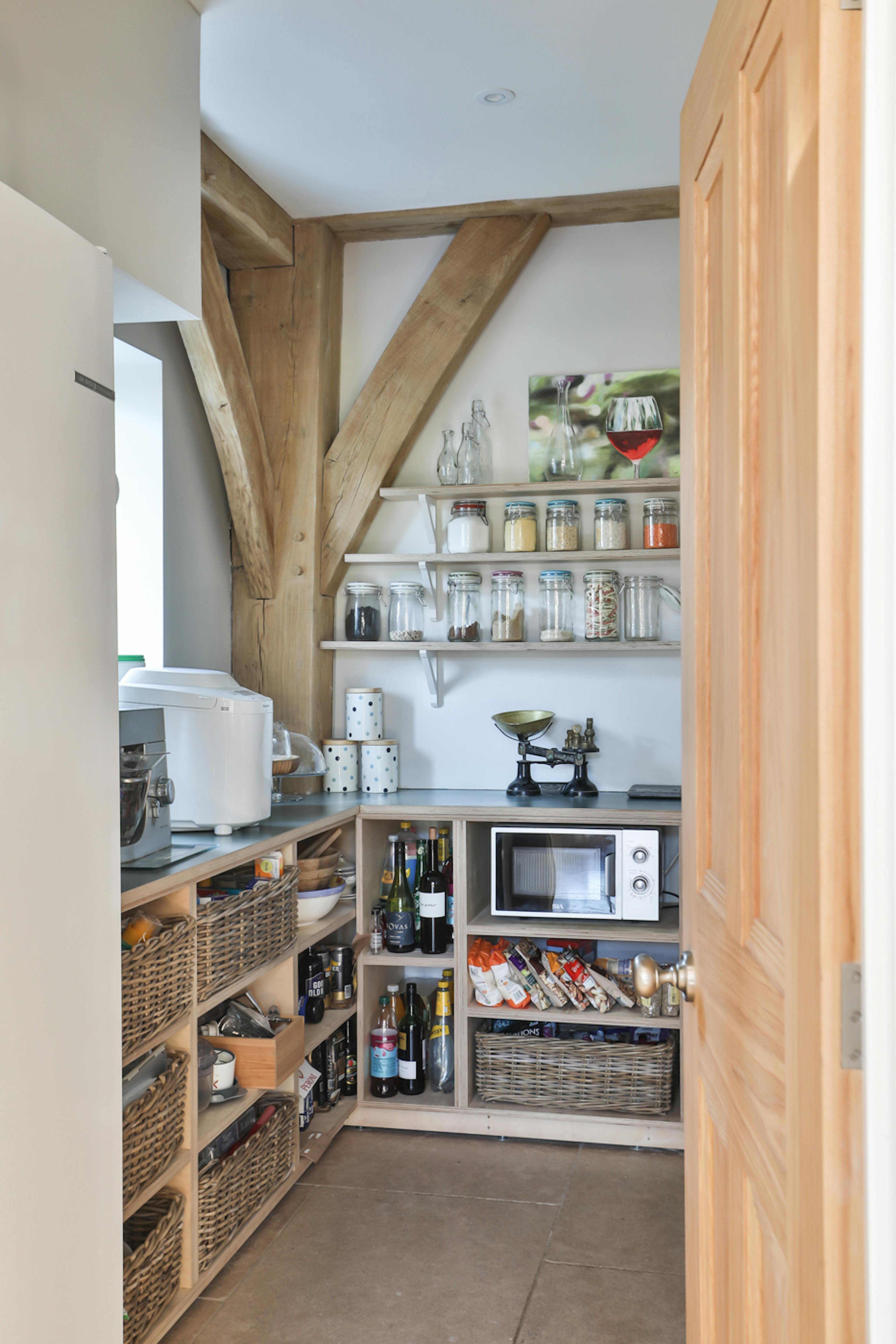 An oak framed walk in pantry