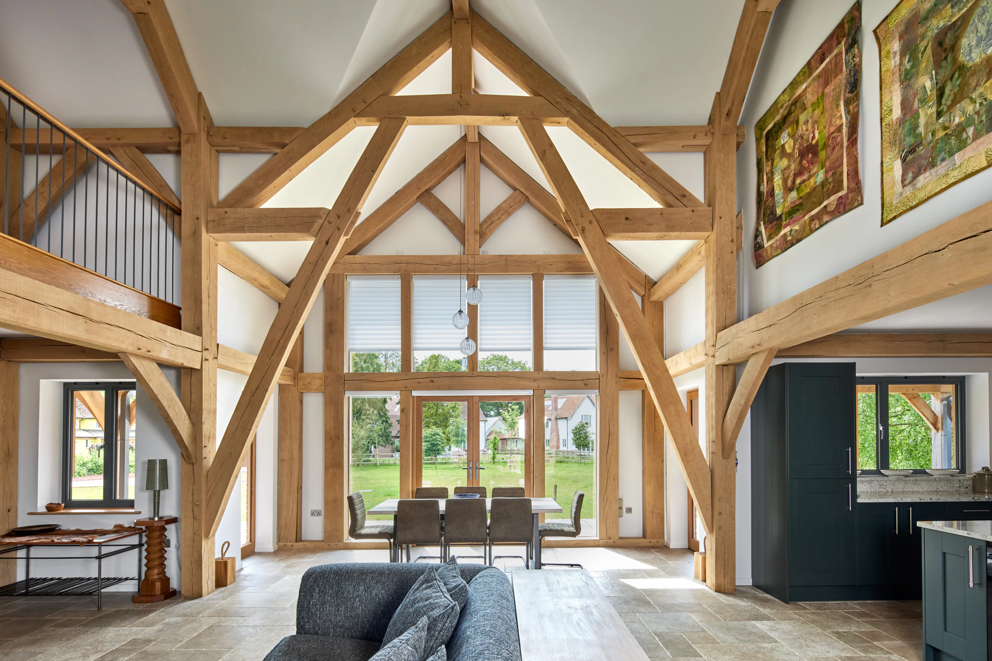 Interior of oak framed house with vaulted ceilings
